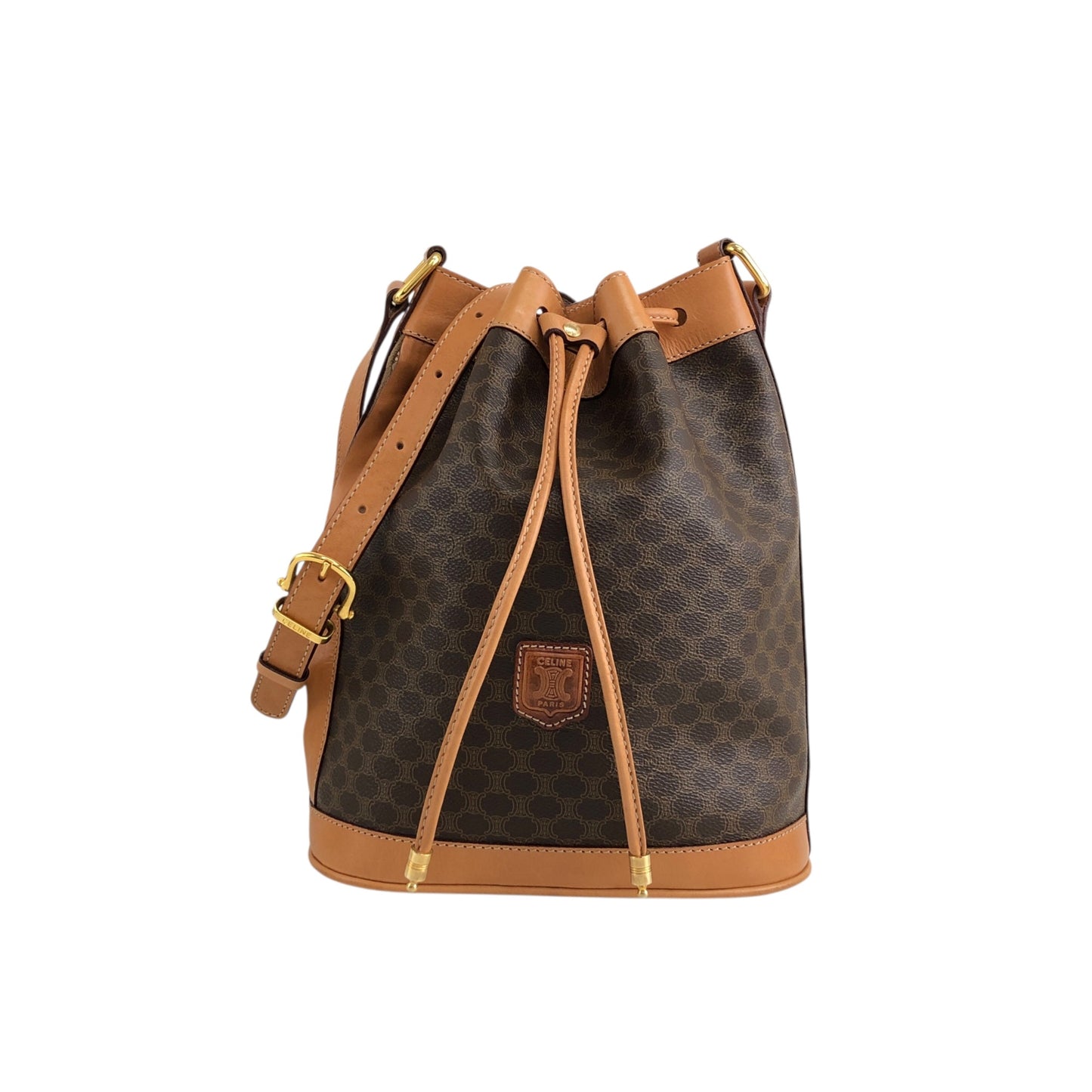 CELINE Macadam Blason Drawstring Shoulder bag Brown Vintage yp4ki3