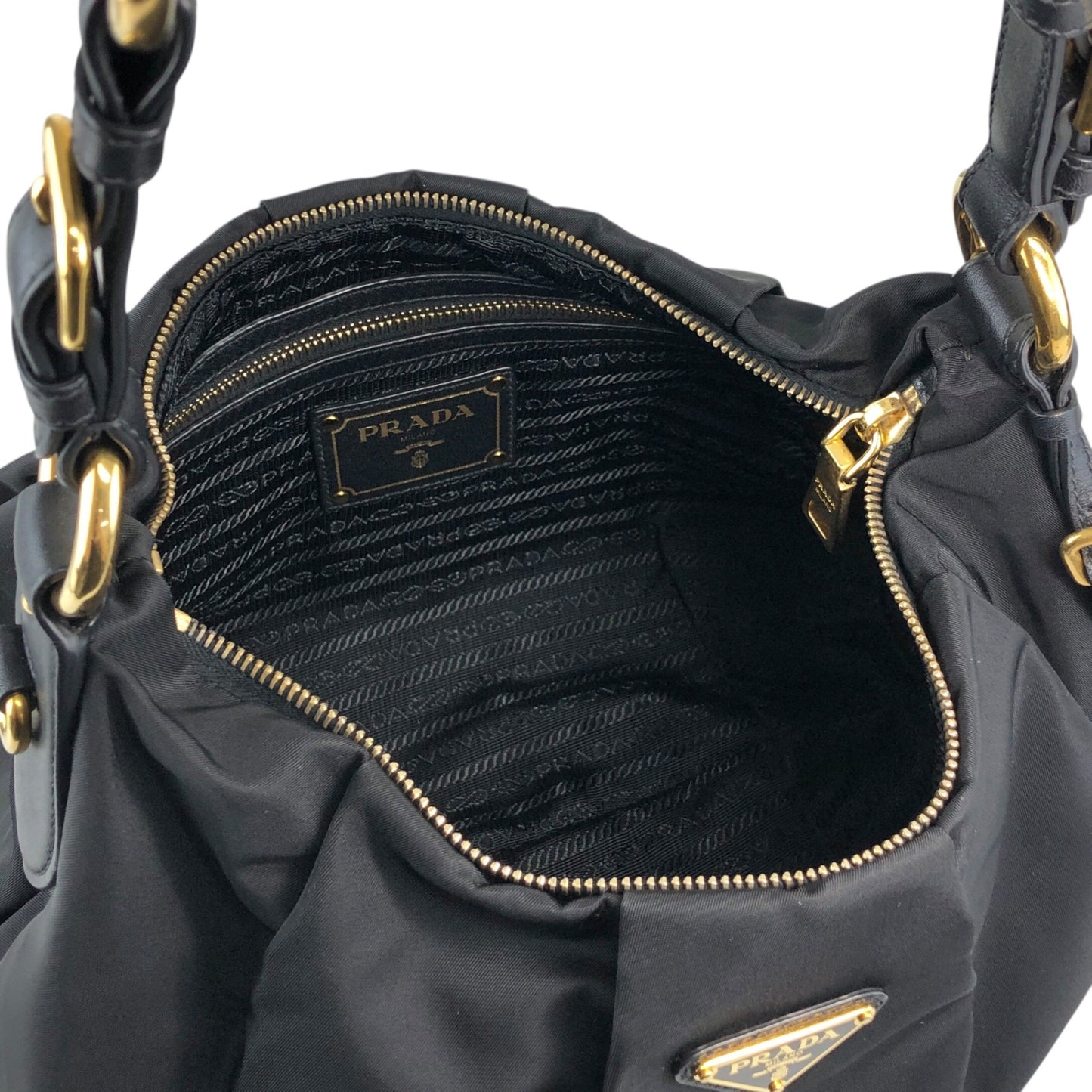 PRADA Tessuto Triangle Logo Shoulder bag Hobobag Black Vintage e3vera
