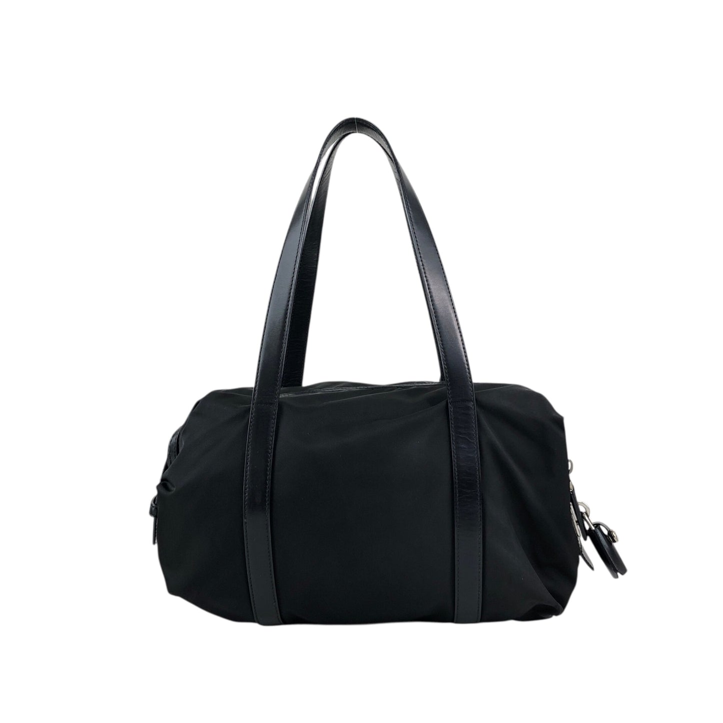 PRADA Tessuto Triangle Logo Small Boston bag Handbag Black Vintage pde7em