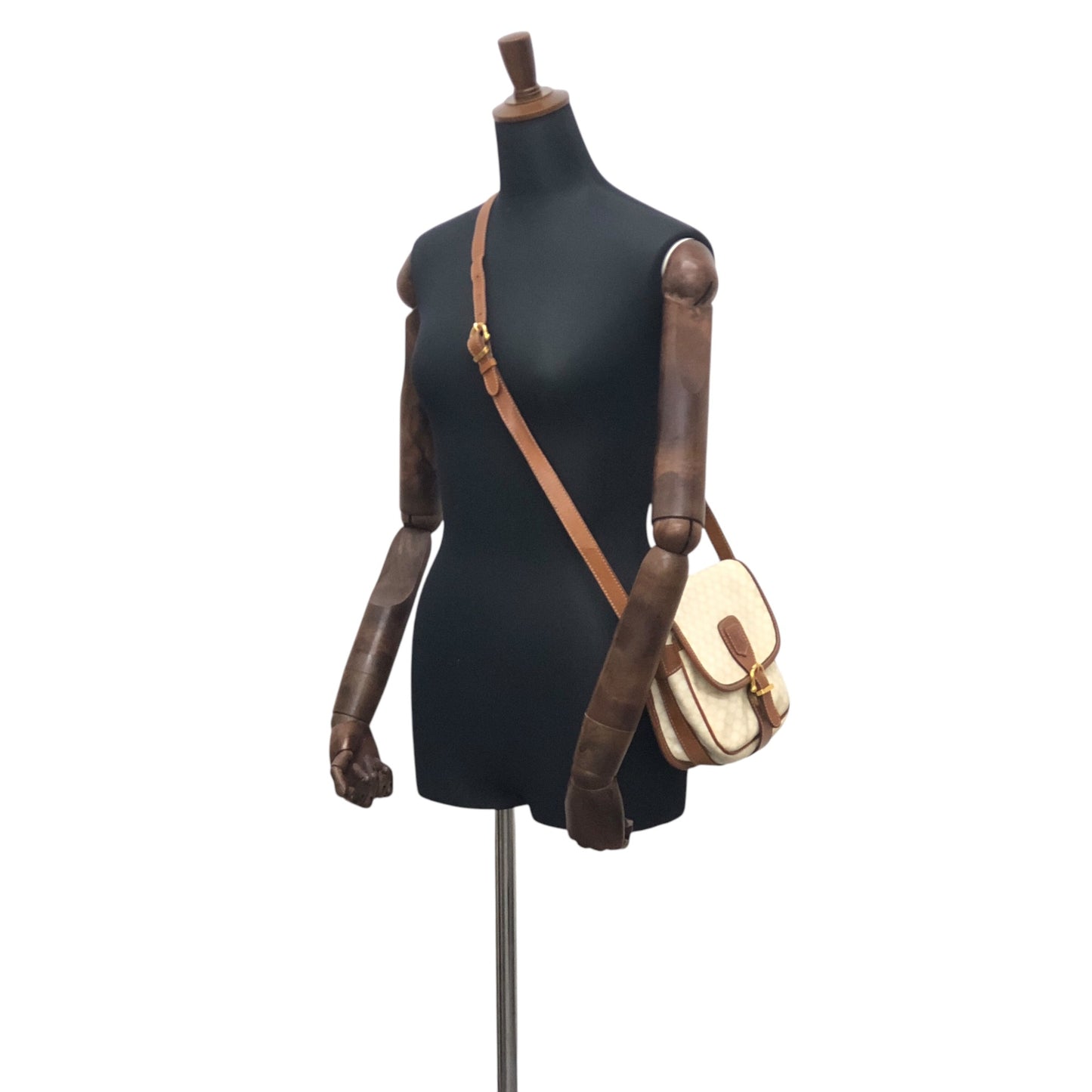 CELINE Macadam Blason Front Buckle Shoulder bag White Vintage s4pk6f