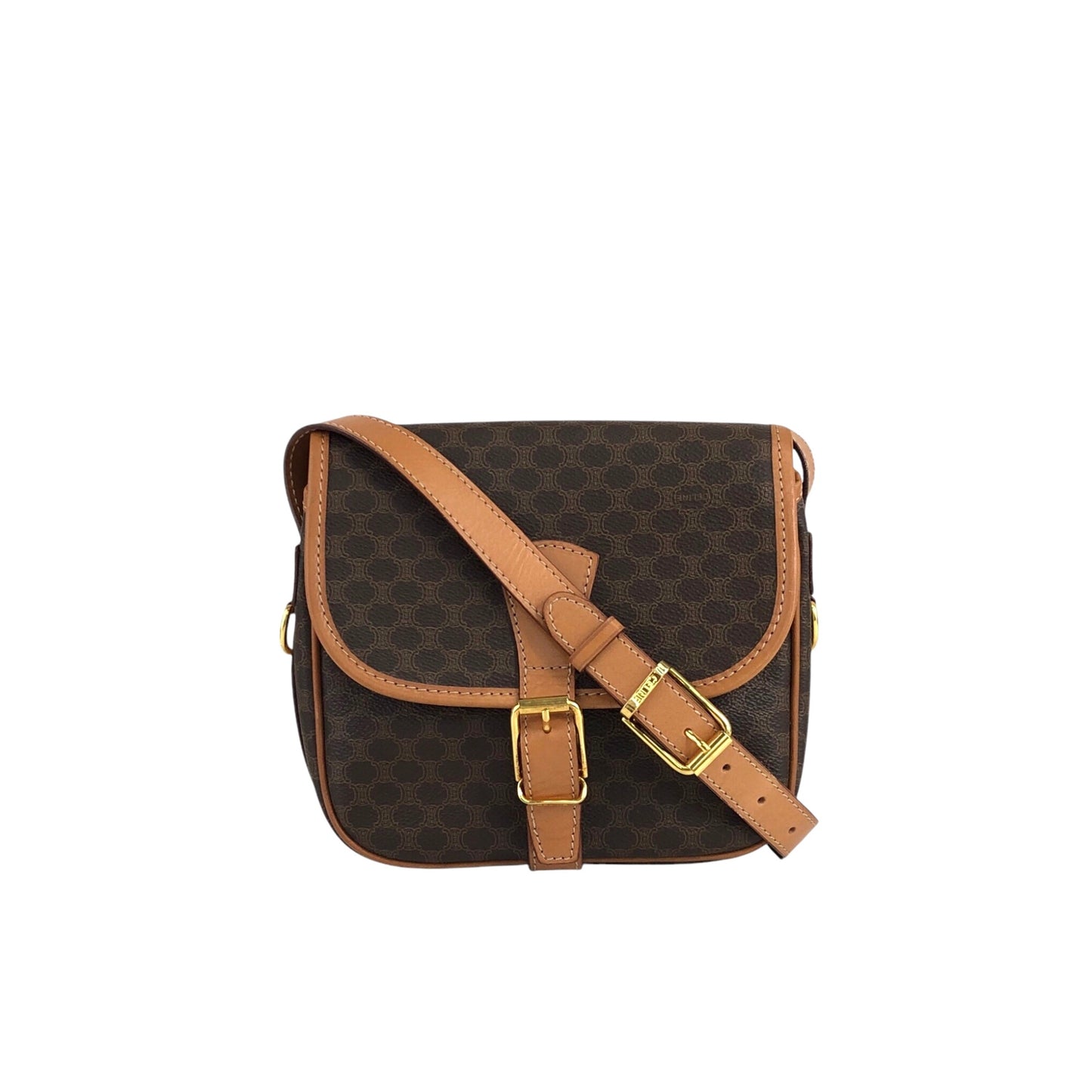 CELINE Macadam Front Buckle Shoulder bag Brown Vintage r3ukfi
