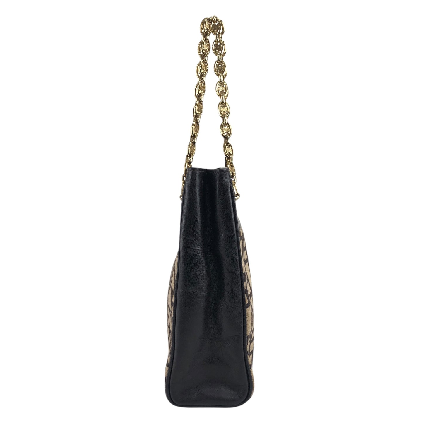 CELINE Logo Embroidery Chain Handbag Brown Vintage 88vc8f