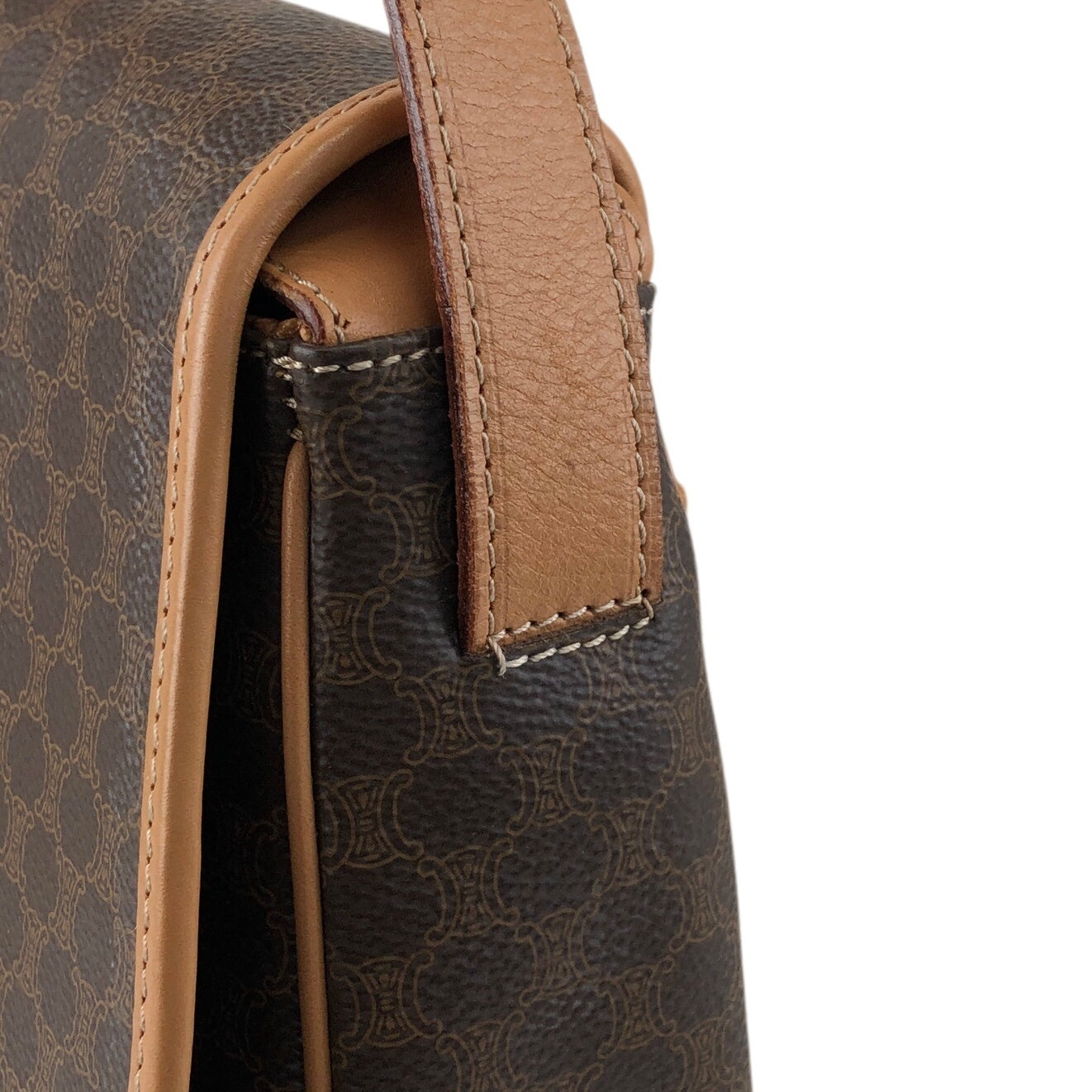 CELINE Macadam Blason Flap Shoulder bag Brown Vintage kbjacj