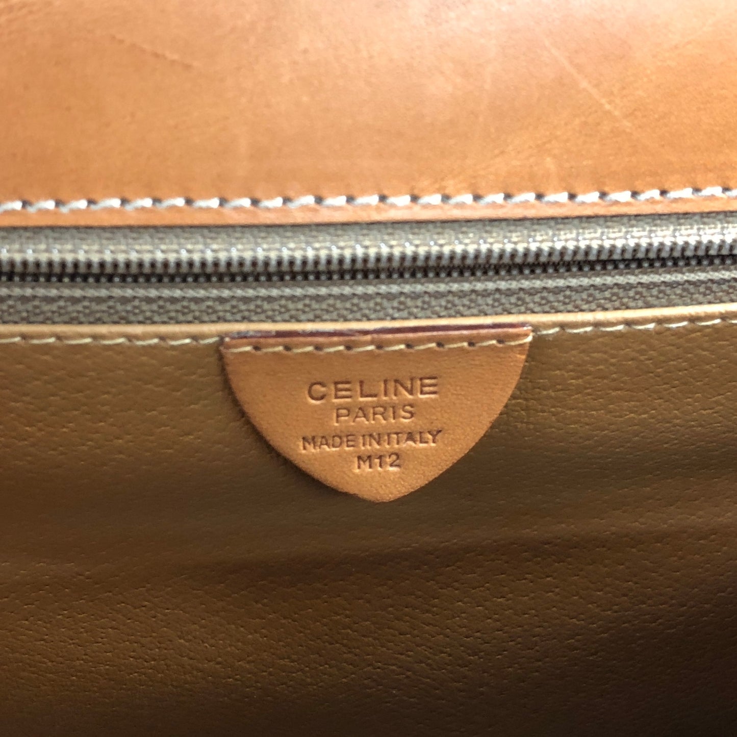 CELINE Macadam Logo Embossed Handbag Brown Vintage iu4iax