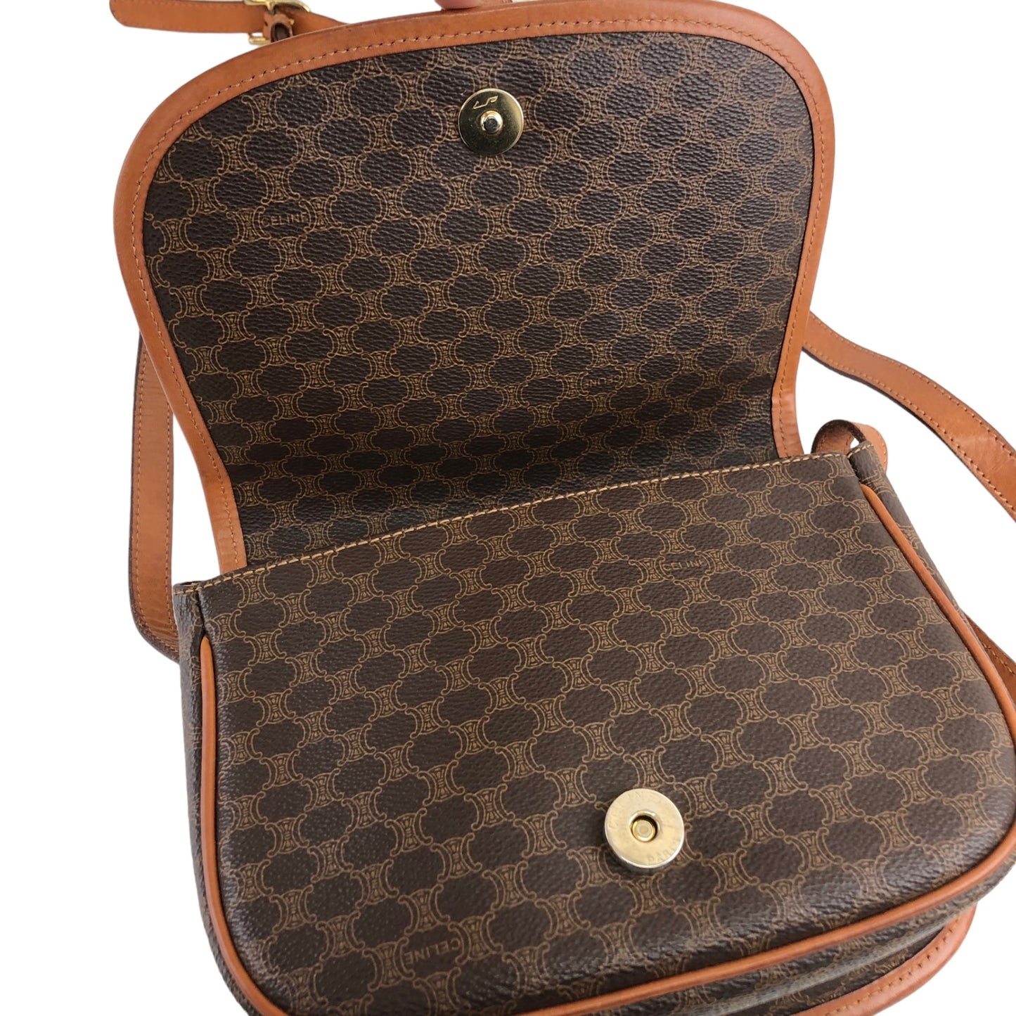 CELINE Macadam Front Buckle PVC Leather Shoulder bag Brown Vintage 7dgwui