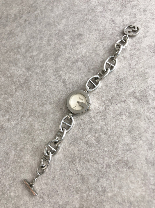 GUCCI Logo Bracelet Watch Silver Vintage 28nhzx