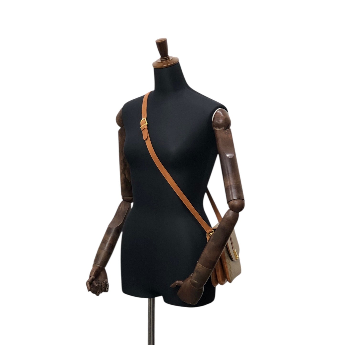 CELINE Macadam Front Buckle Shoulder bag Beige Vintage ezjmir