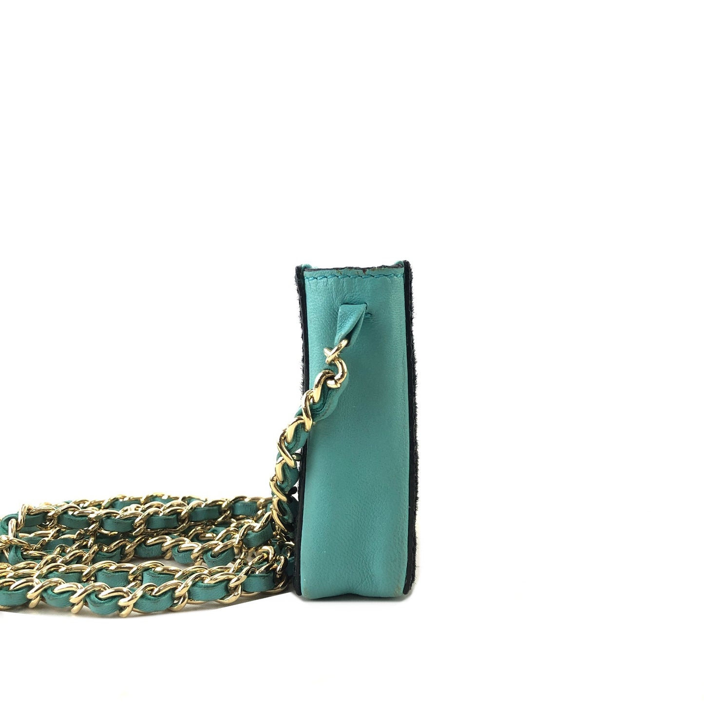 CHANEL Unborn Calf Leather Chain Crossbody Shoulder bag Micro bag Turquoise Vintage 4xxvtp