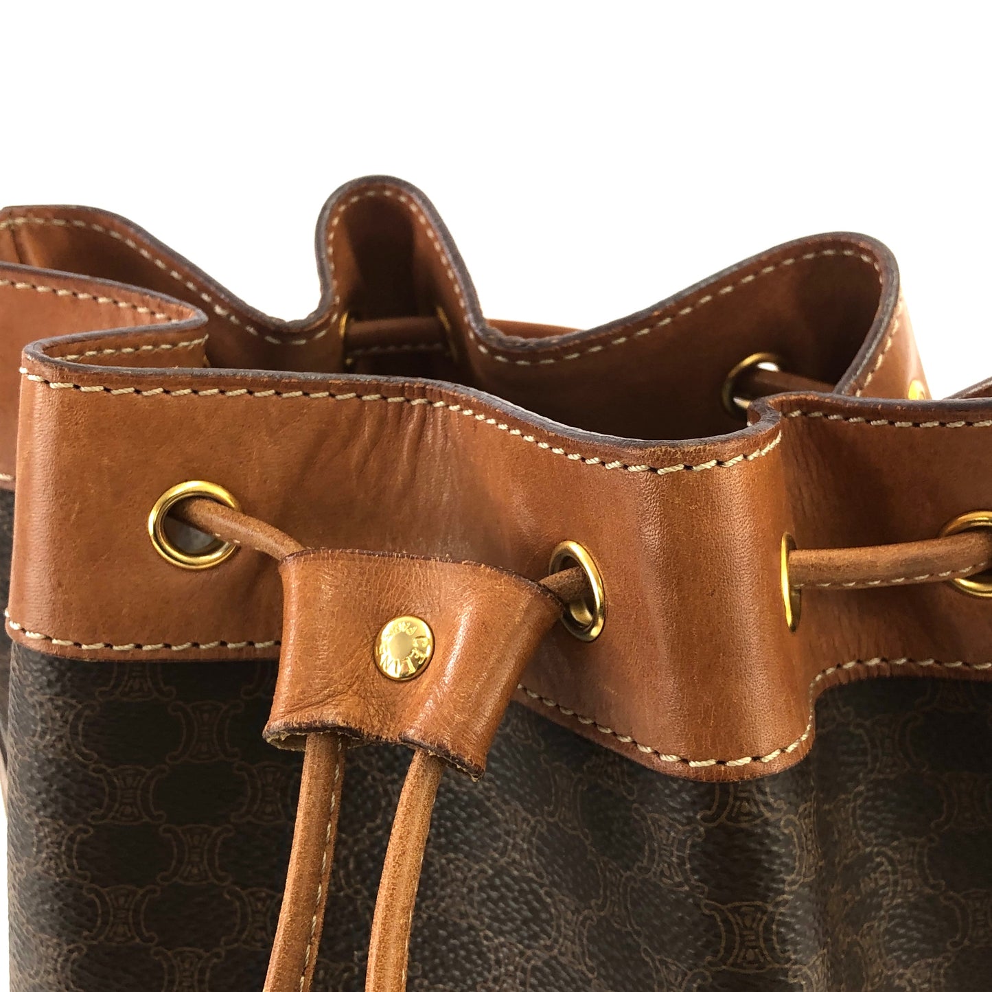 CELINE Macadam Blason Drawstring Shoulder bag Brown Vintage vi7byb