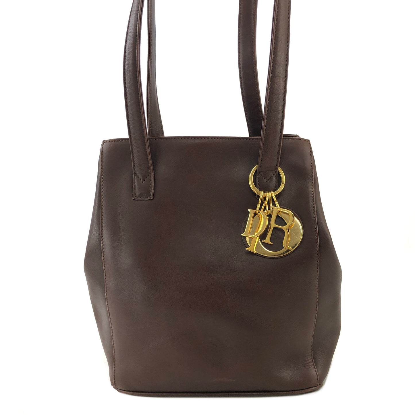 Christian Dior Logo Charm Leather Shoulder bag Brown Vintage 86wd6t