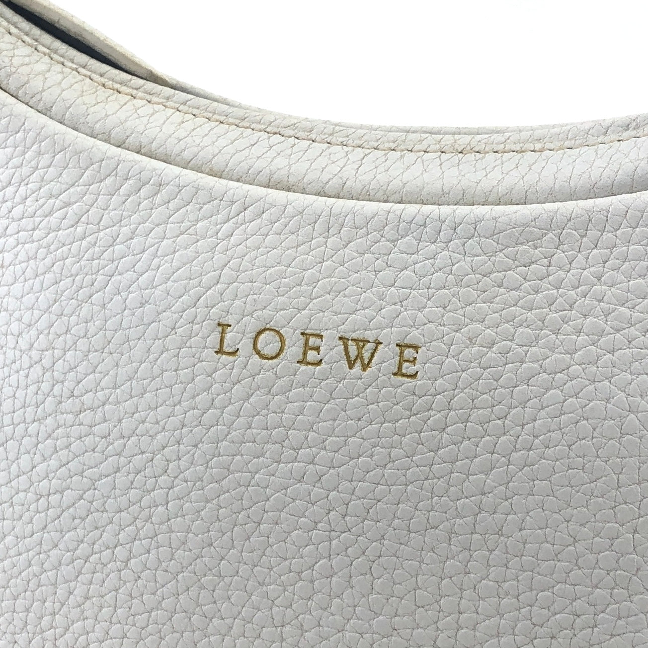 LOEWE Logo Motif Embossed Leather Handbag Hobobag White Vintage 2rsgb7