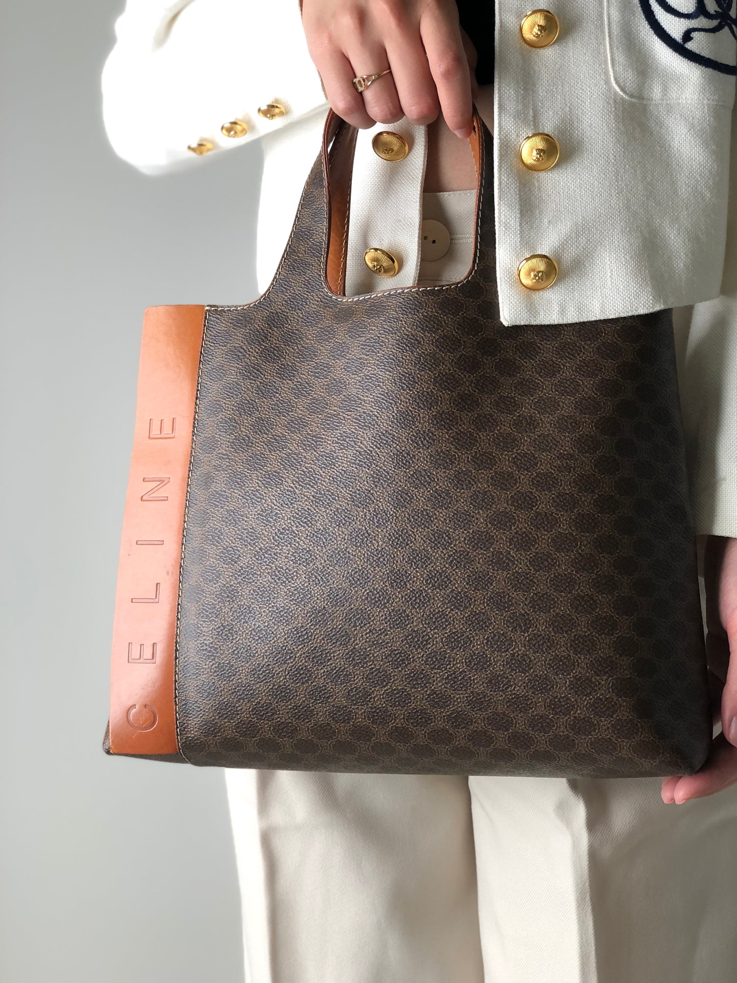 CELINE Macadam Logo Handbag Brown Vintage j4guu8