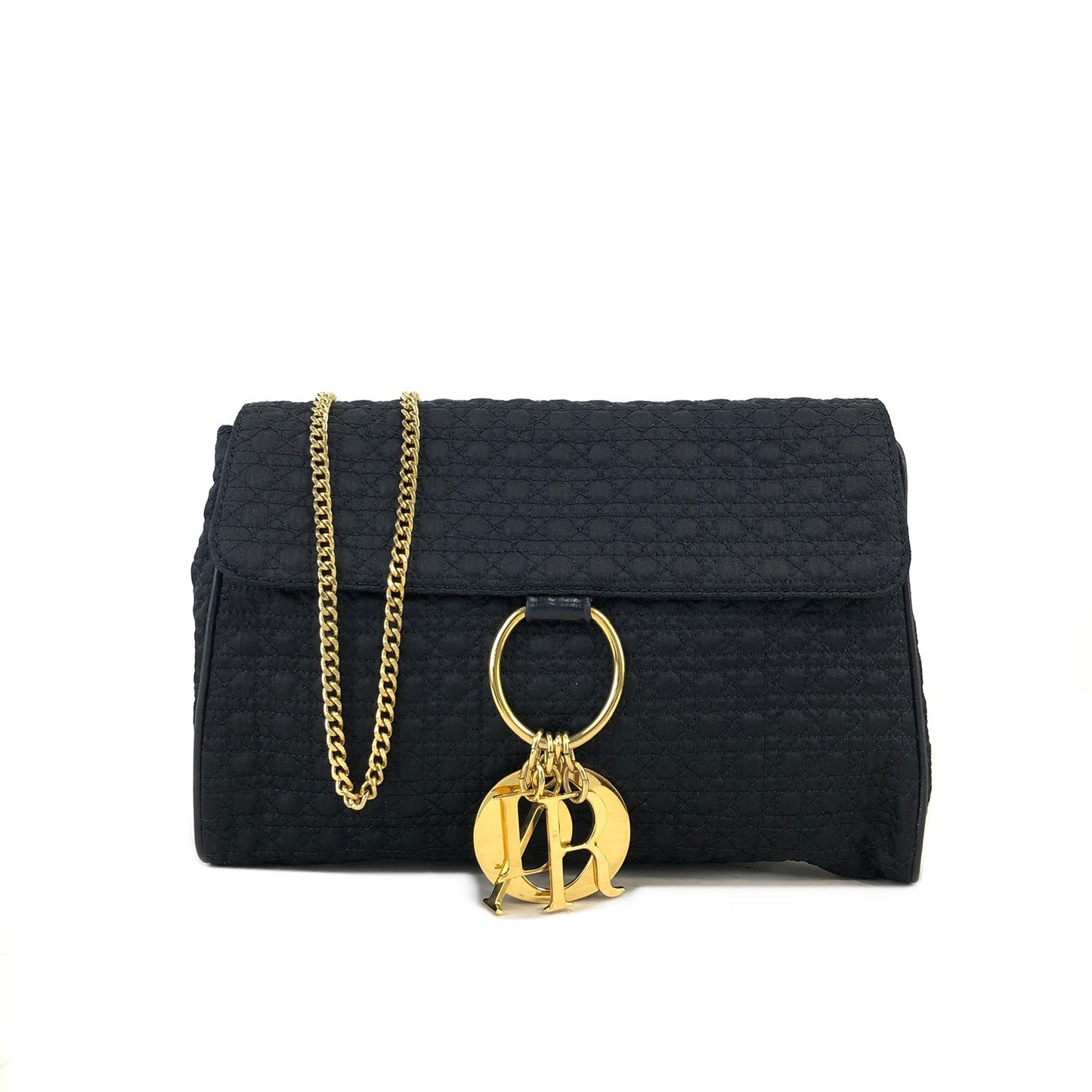 Christian Dior Cannage Logo Charm Nylon Chain Shoulder bag Navy Vintage i7uukd