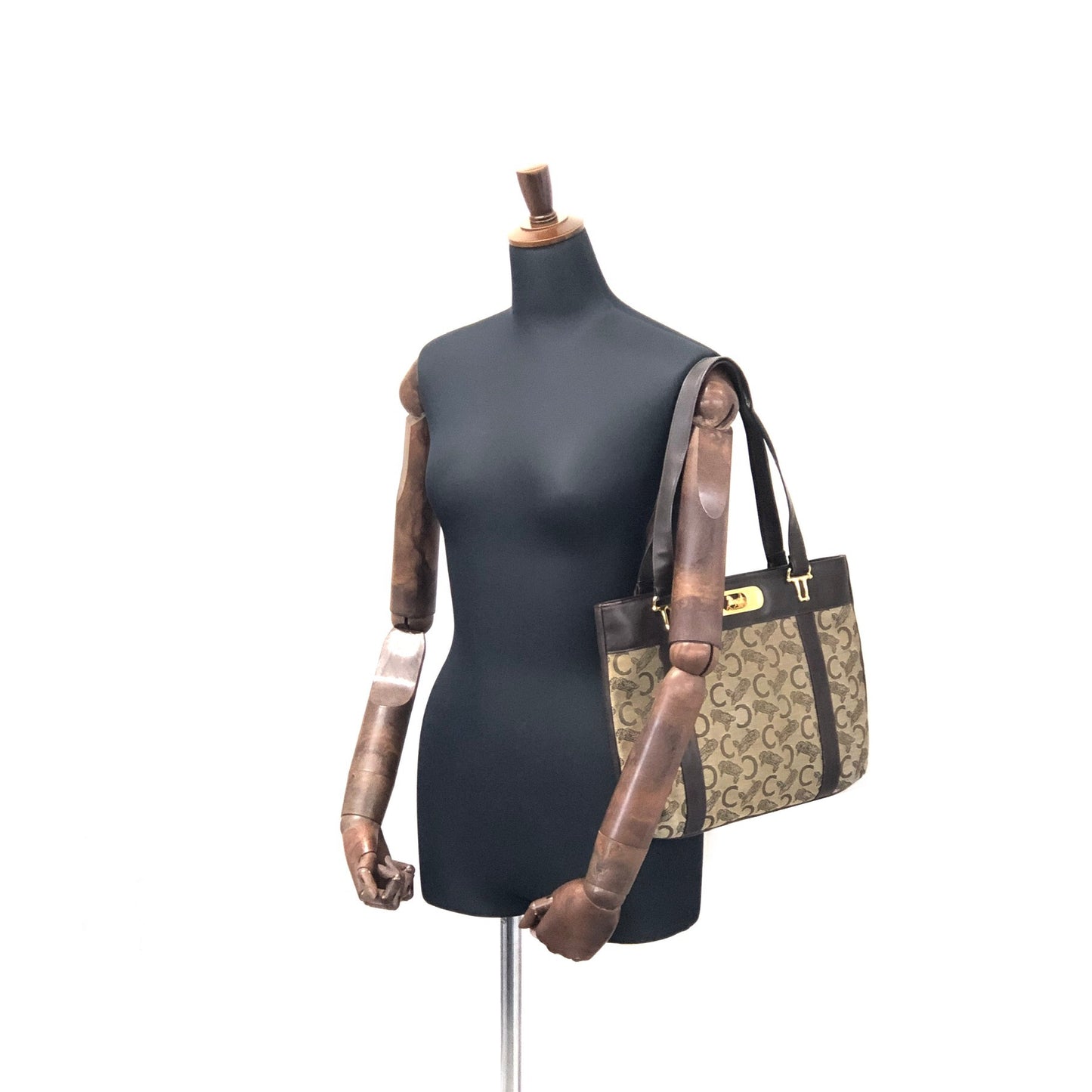 CELINE Horse Carriage C Macadam Jacquard Leather Brown Vintage ghbv7g