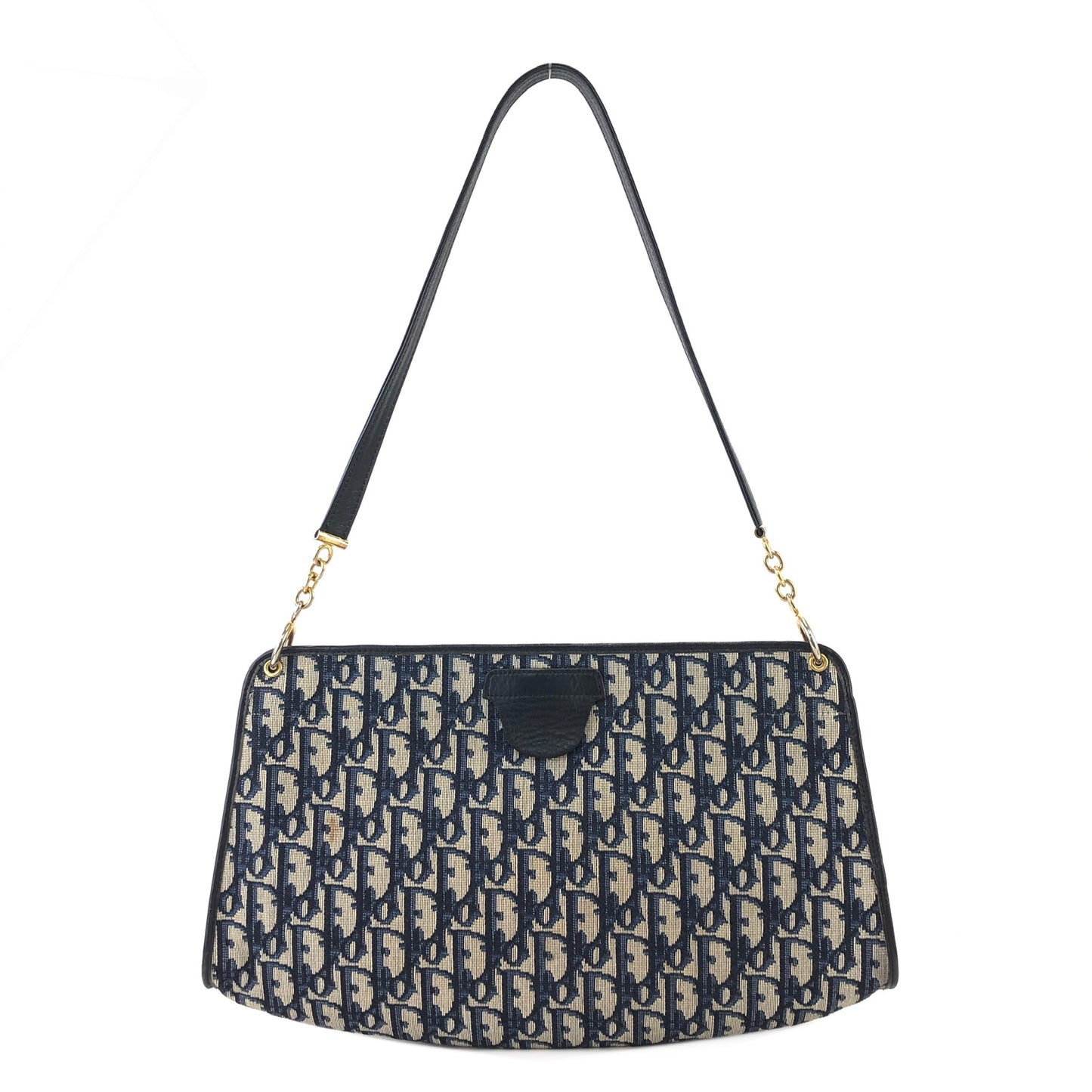 Christian Dior Trotter CD Logo Jacquard Leather Shoulder bag Navy Vintage 5f4tcg
