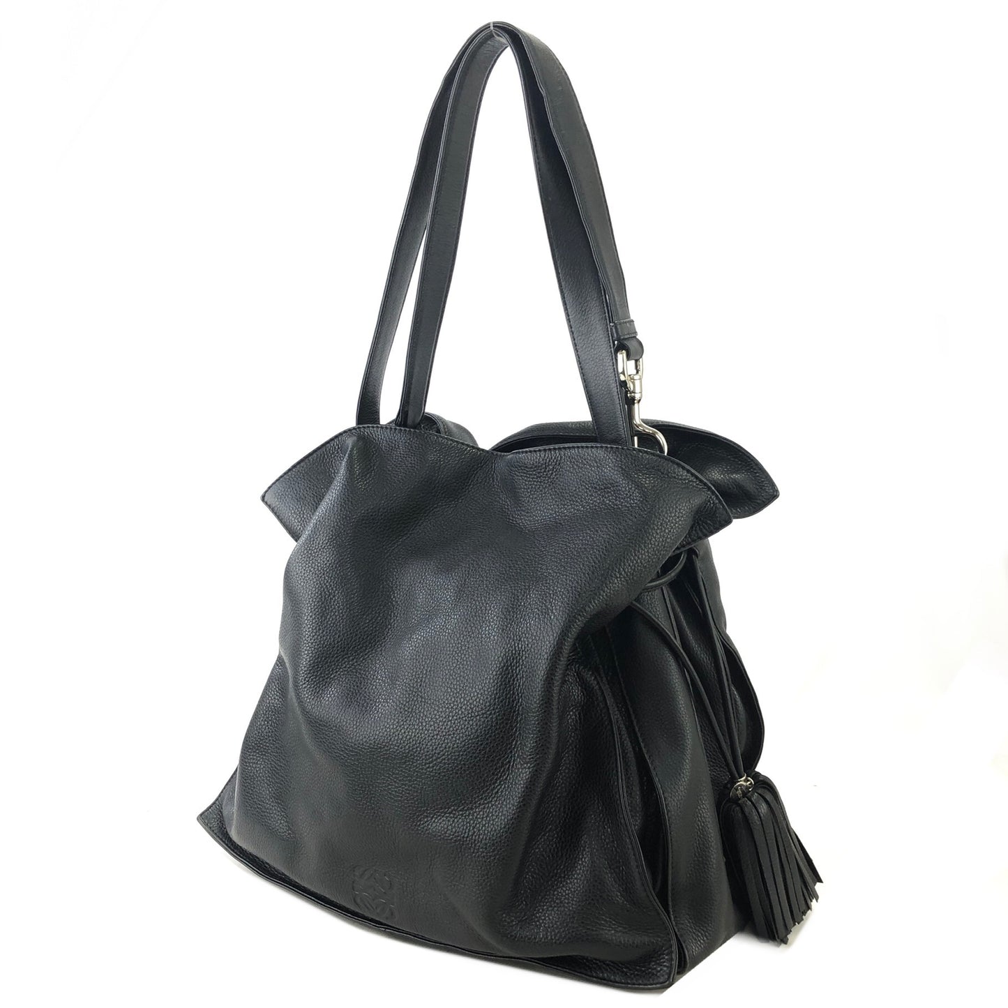 LOEWE Flamenco Tassel Anagram Leather Drawstring Crossbody Shoulder bag Black Vintage a858nd