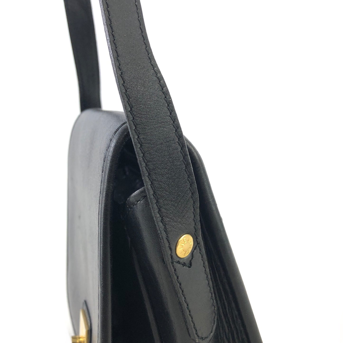 CELINE Gancini Flap Leather Shoulder bag Black Vintage 8na8ex