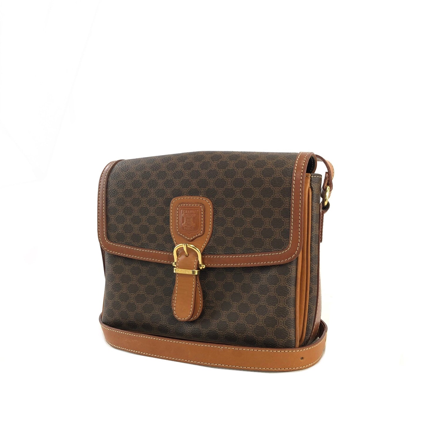 CELINE Macadam Blason Front Buckle Shoulder bag Brown Vintage cju27m