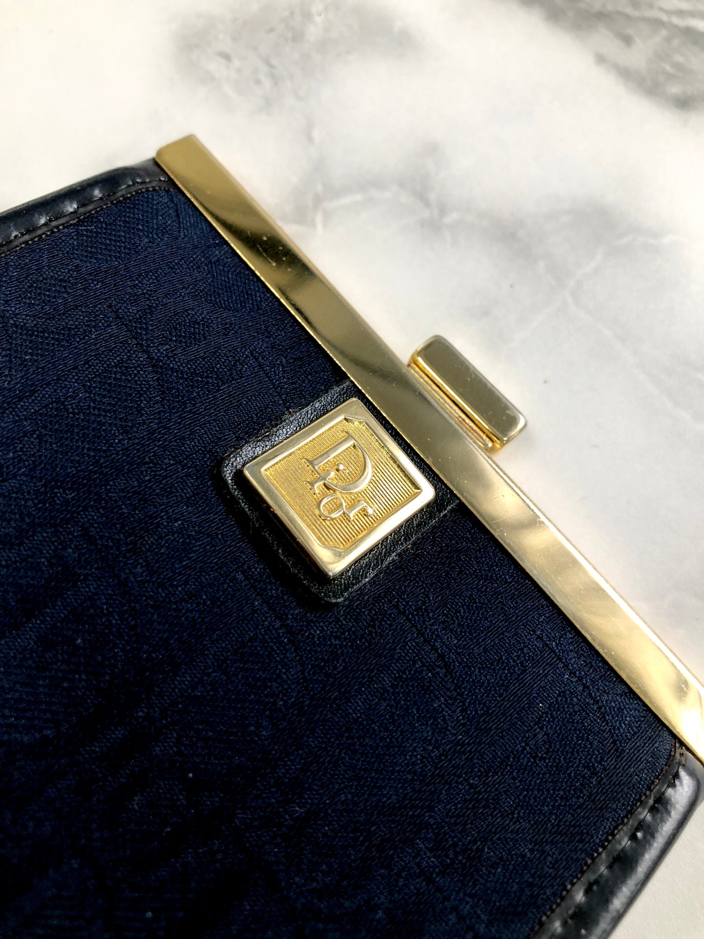 Christian Dior Trotter 標誌提花皮革金屬扣零錢包海軍藍復古 pjbgby