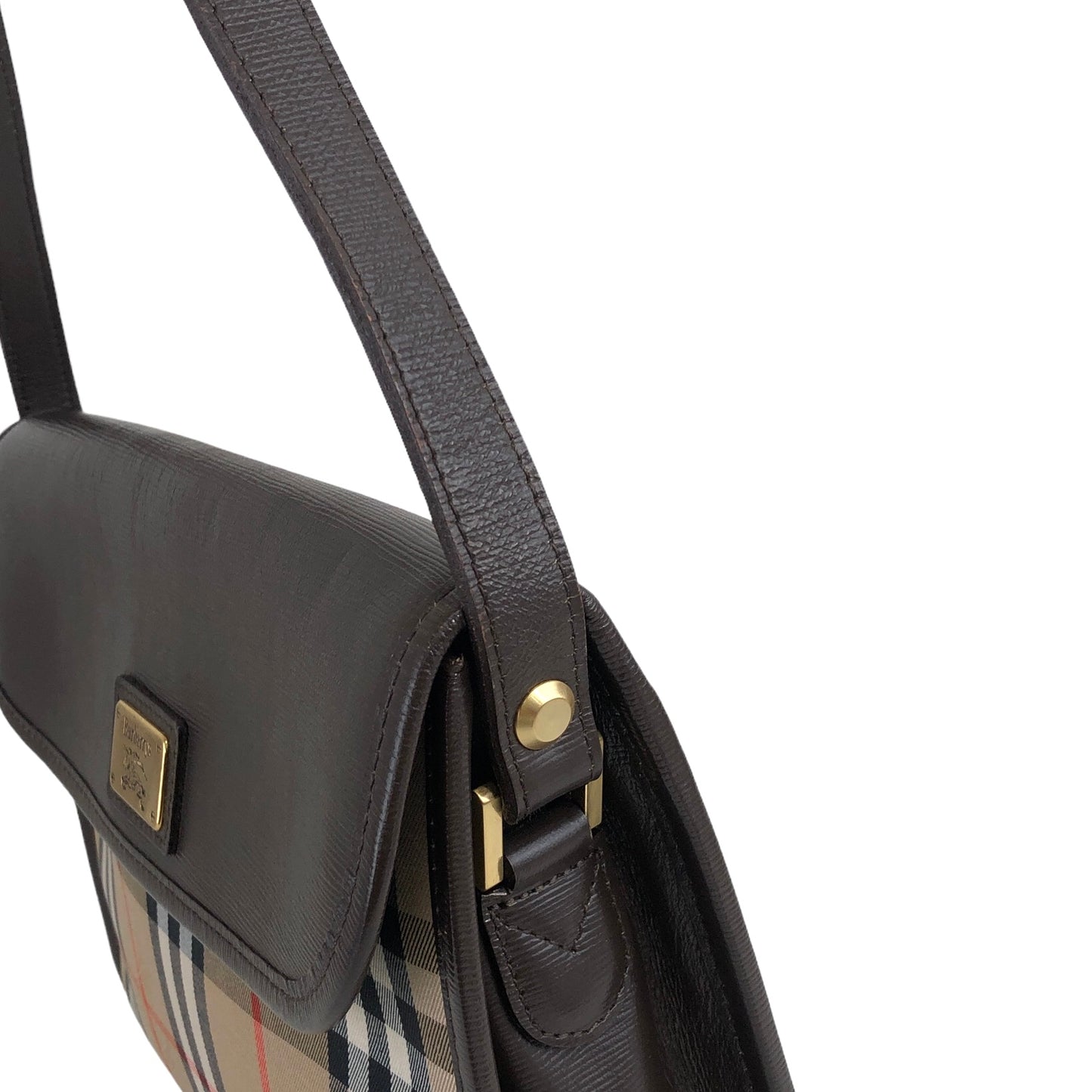 BURBERRY Classic Check Canvas Leather Shoulder bag Beige Brown Vintage sxruwc