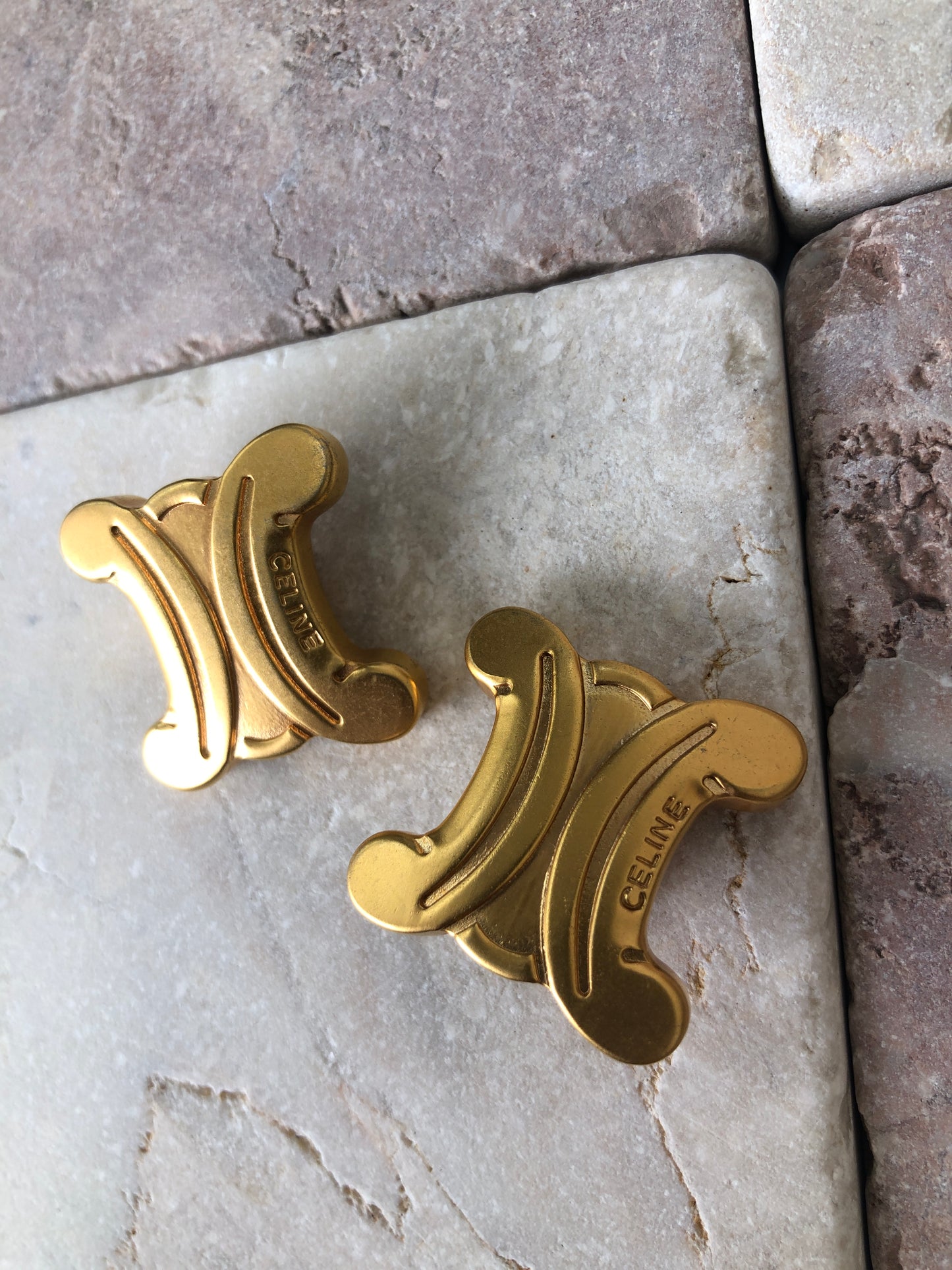 CELINE Triomphe Earrings Gold Vintage eg5uy5