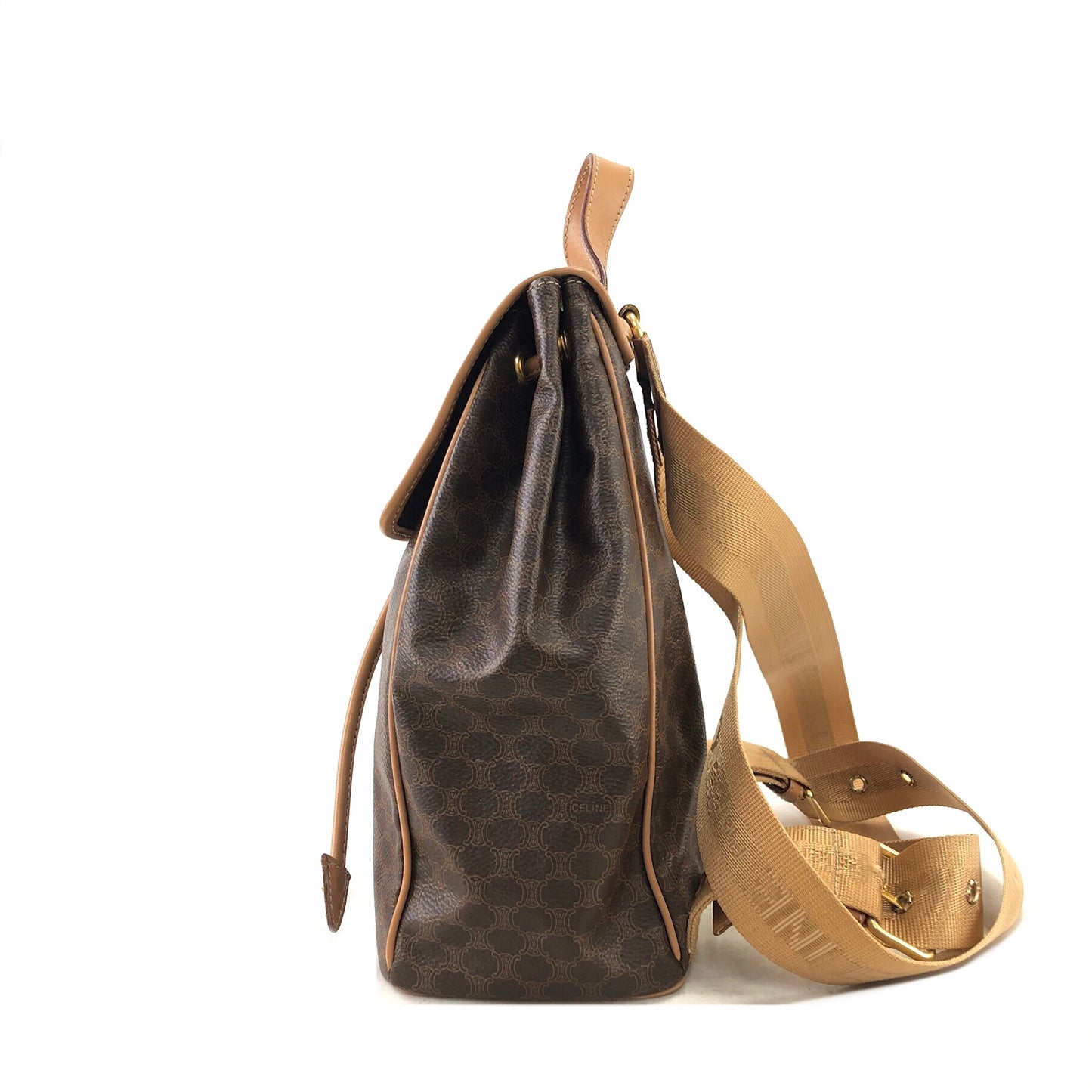CELINE Macadam Gancini Logo Motif Leather Backpack Brown Vintage hcykdd