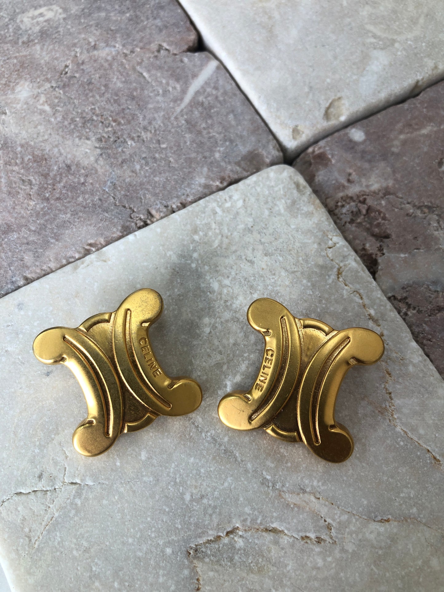 CELINE Triomphe Earrings Gold Vintage eg5uy5