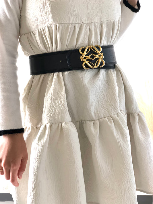 LOEWE Anagram 皮革腰帶 黑色 復古 uszftn