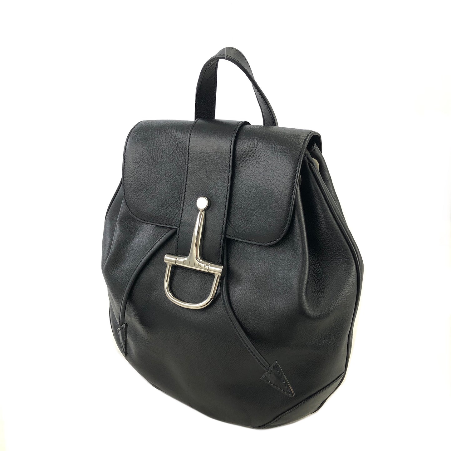 CELINE Horse Bit Leather Backpack Black Vintage fp635u
