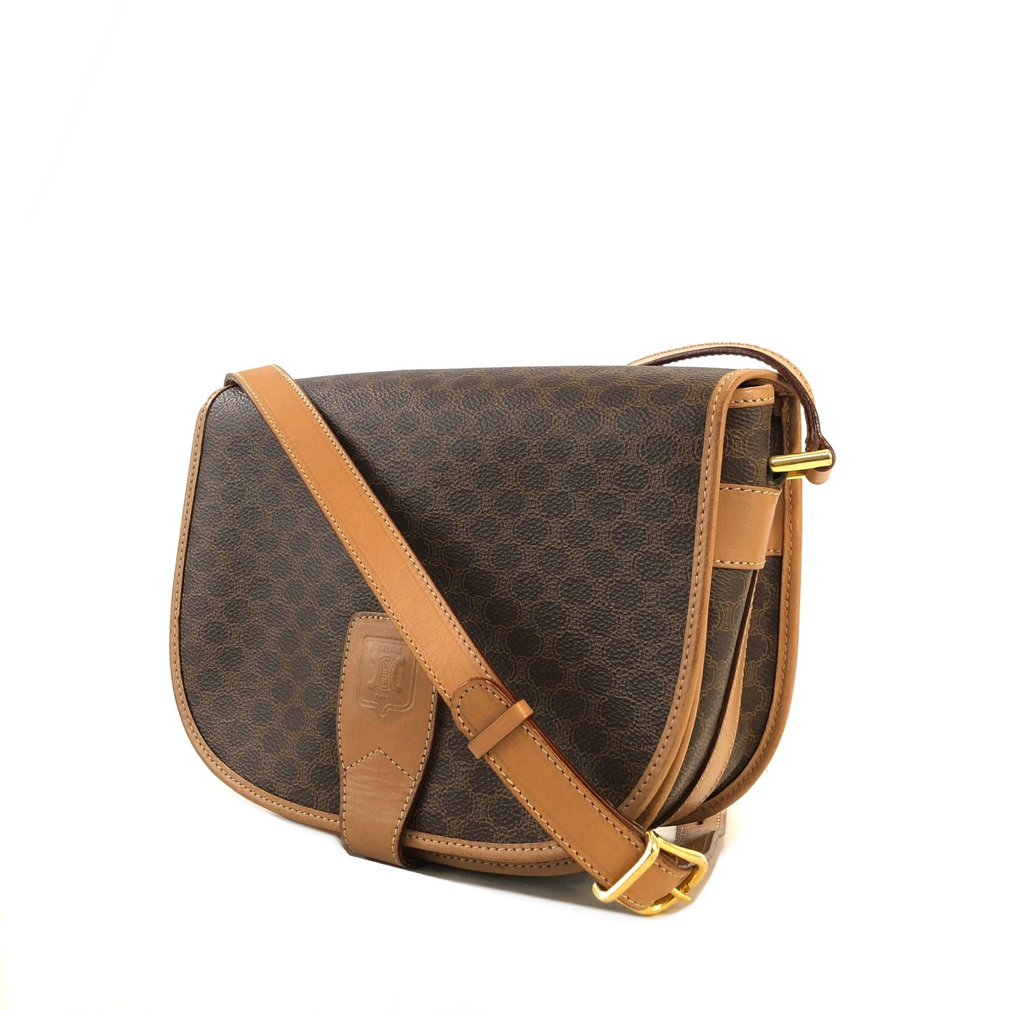 CELINE Macadam Blason Flap Shoulder bag Round bag Brown Vintage s34ak3
