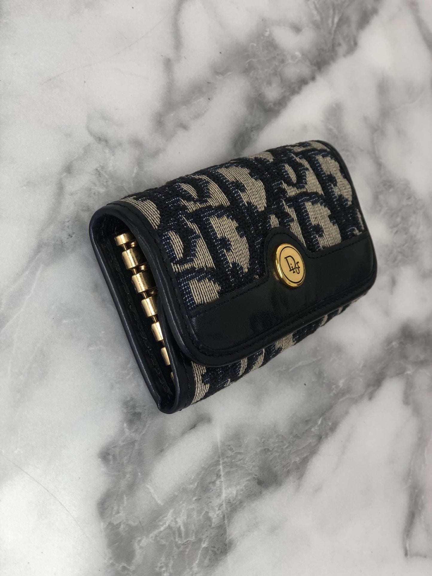 Christian Dior Trotter Jacquard Leather Key Case Navy Vintage i8hs8t