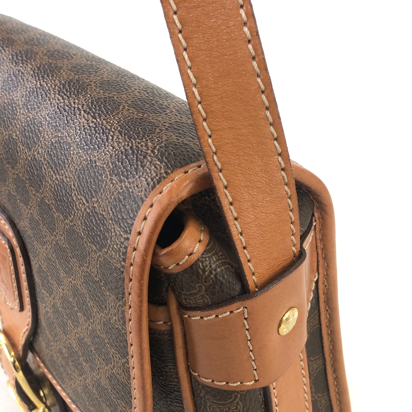 CELINE Macadam Blason Buckle Crossbody Shoulder bag Brown Vintage yge8nd