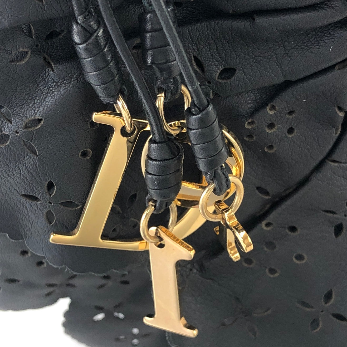Christian Dior Logo Charm Cut Out Leather Handbag Shoulder bag Black Vintage 54pzak