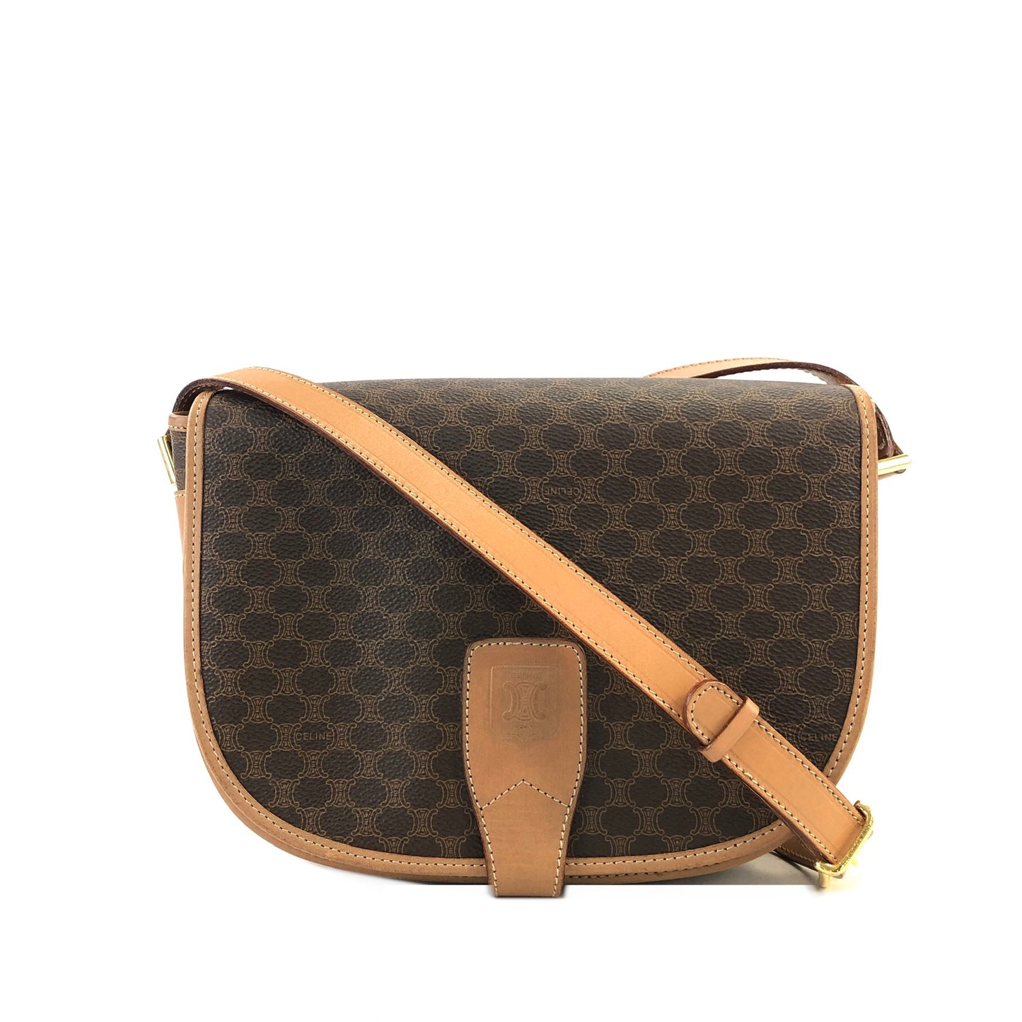 CELINE Macadam Blason Flap Shoulder bag Round bag Brown Vintage s34ak3