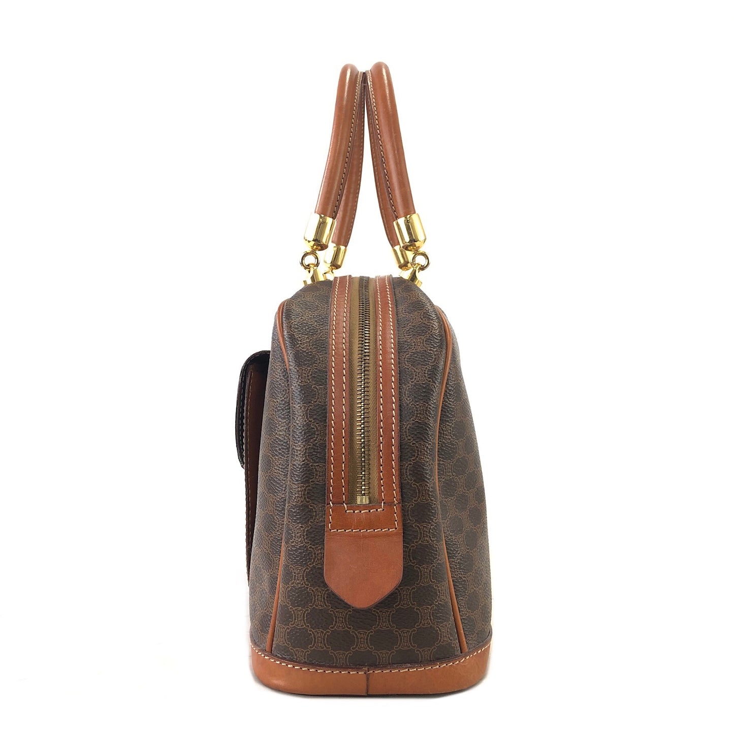 CELINE Macadam Blason Half Round Handbag Brown Vintage kdbz26