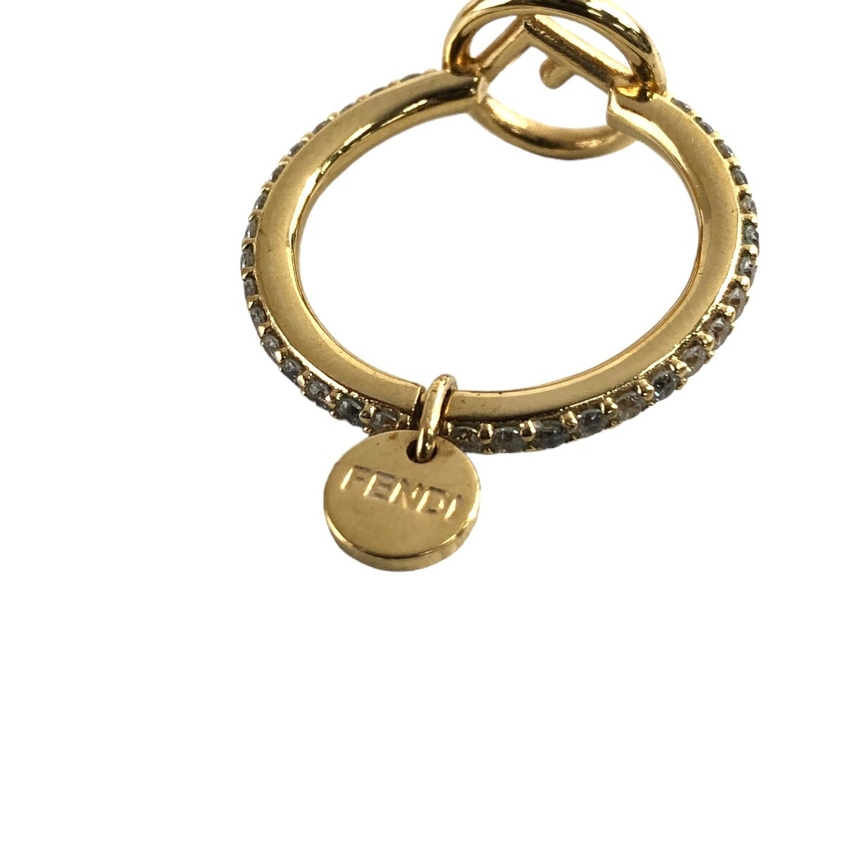 FENDI Logo Rhinestone Ring Gold Vintage 6gs24t
