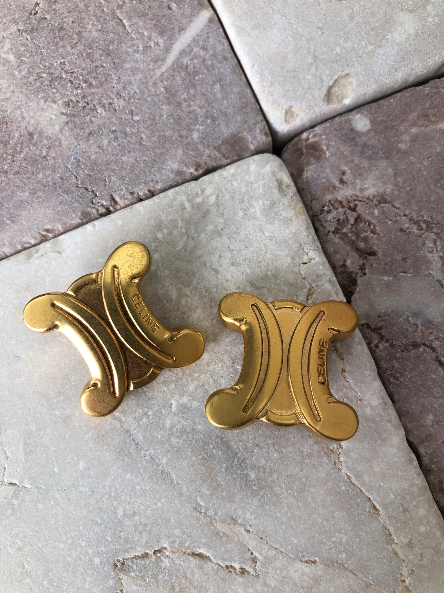 CELINE Triomphe Earrings Gold Vintage eg5uy5