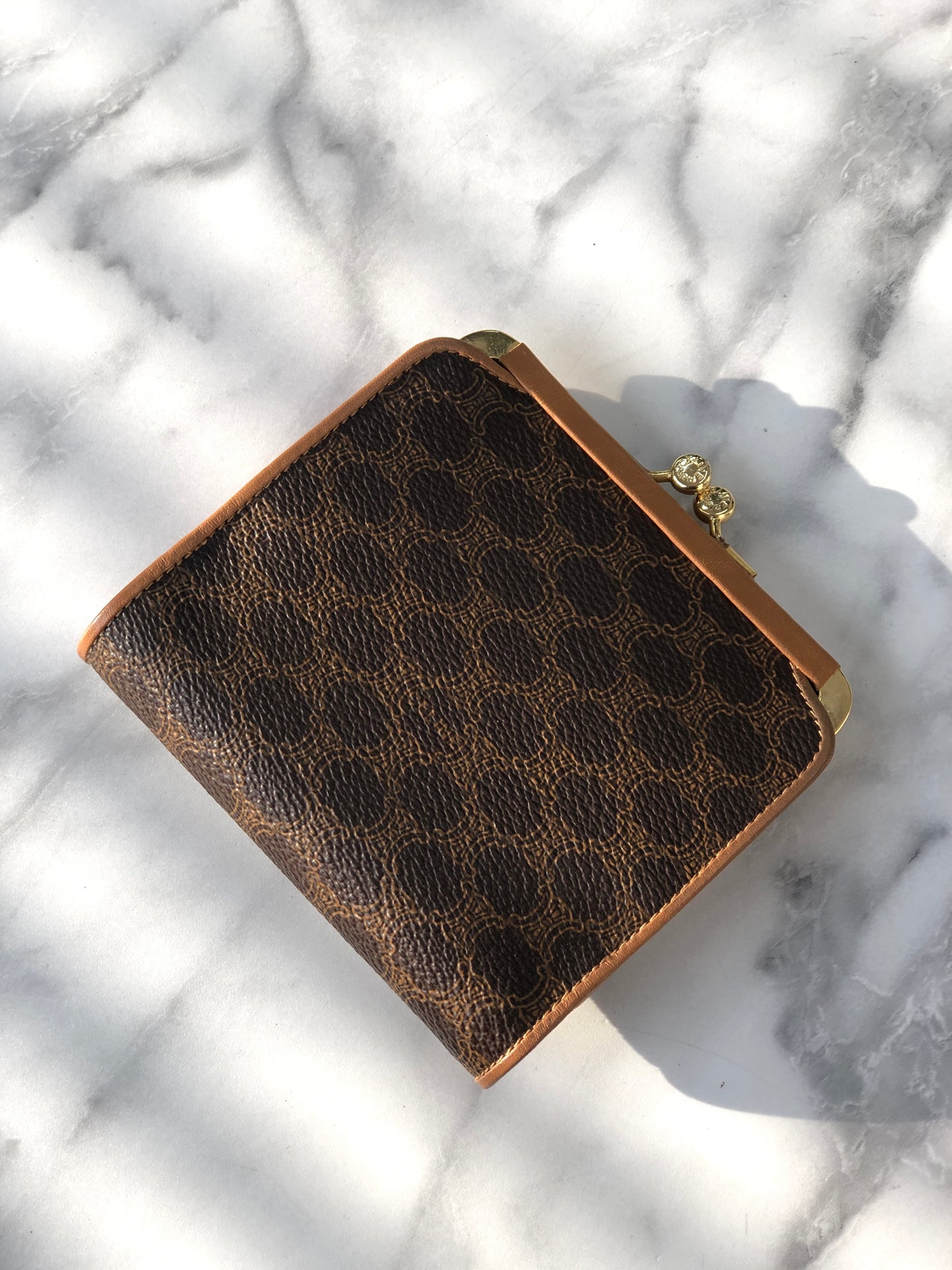 CELINE Macadam Blason Metal Clasp Folded Wallet Brown Vintage u7djjc