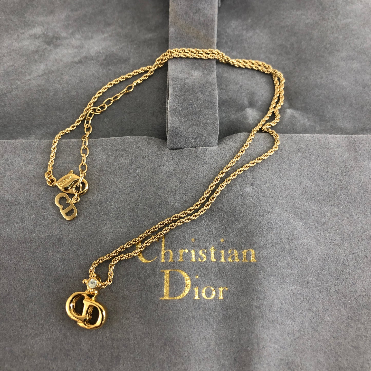 Christian Dior CD 標誌寶石項鍊金色復古 snnhc8