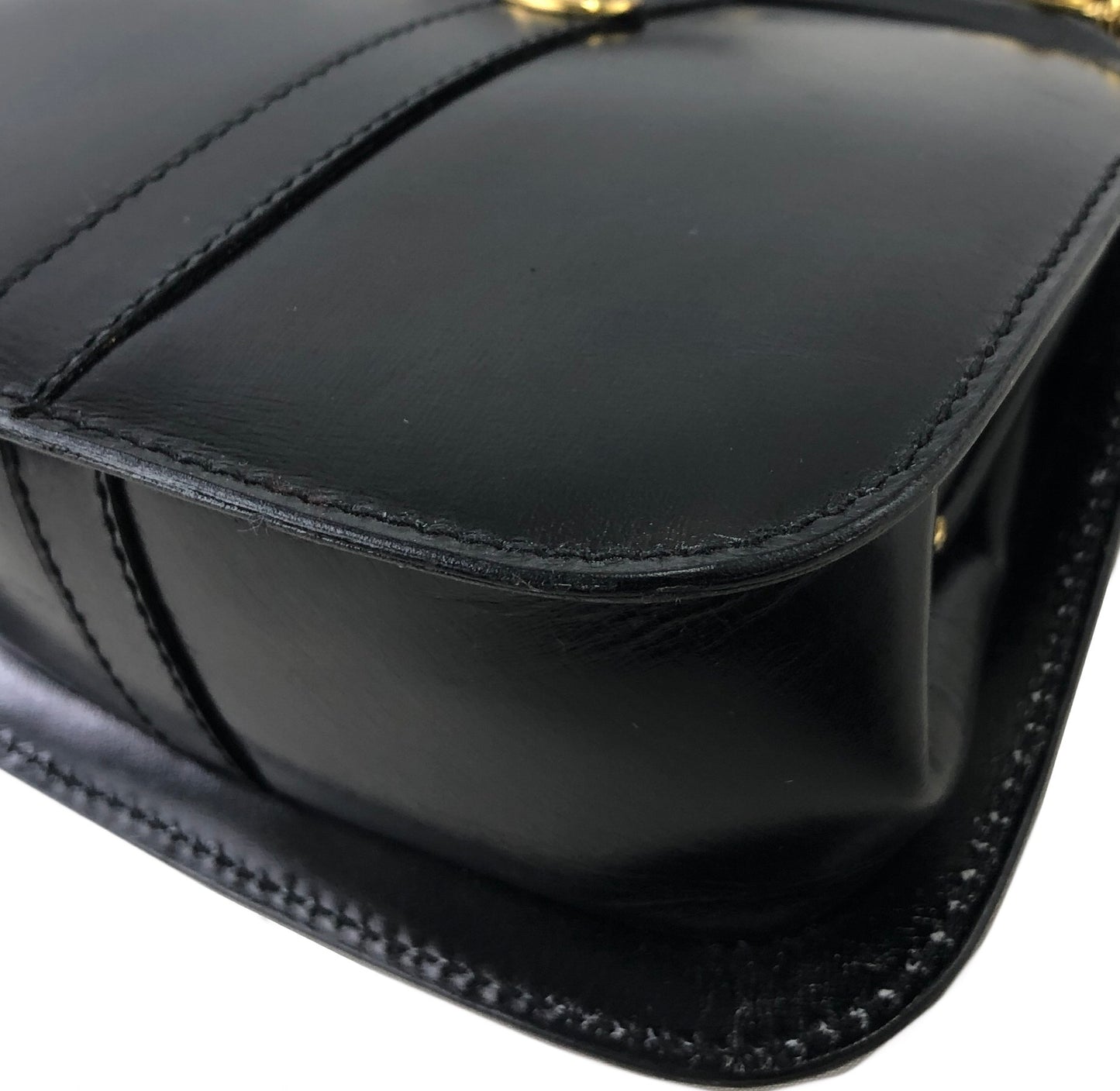 CELINE Triomphe Logo Motif Leather Shoulder bag Black Vintage tara68