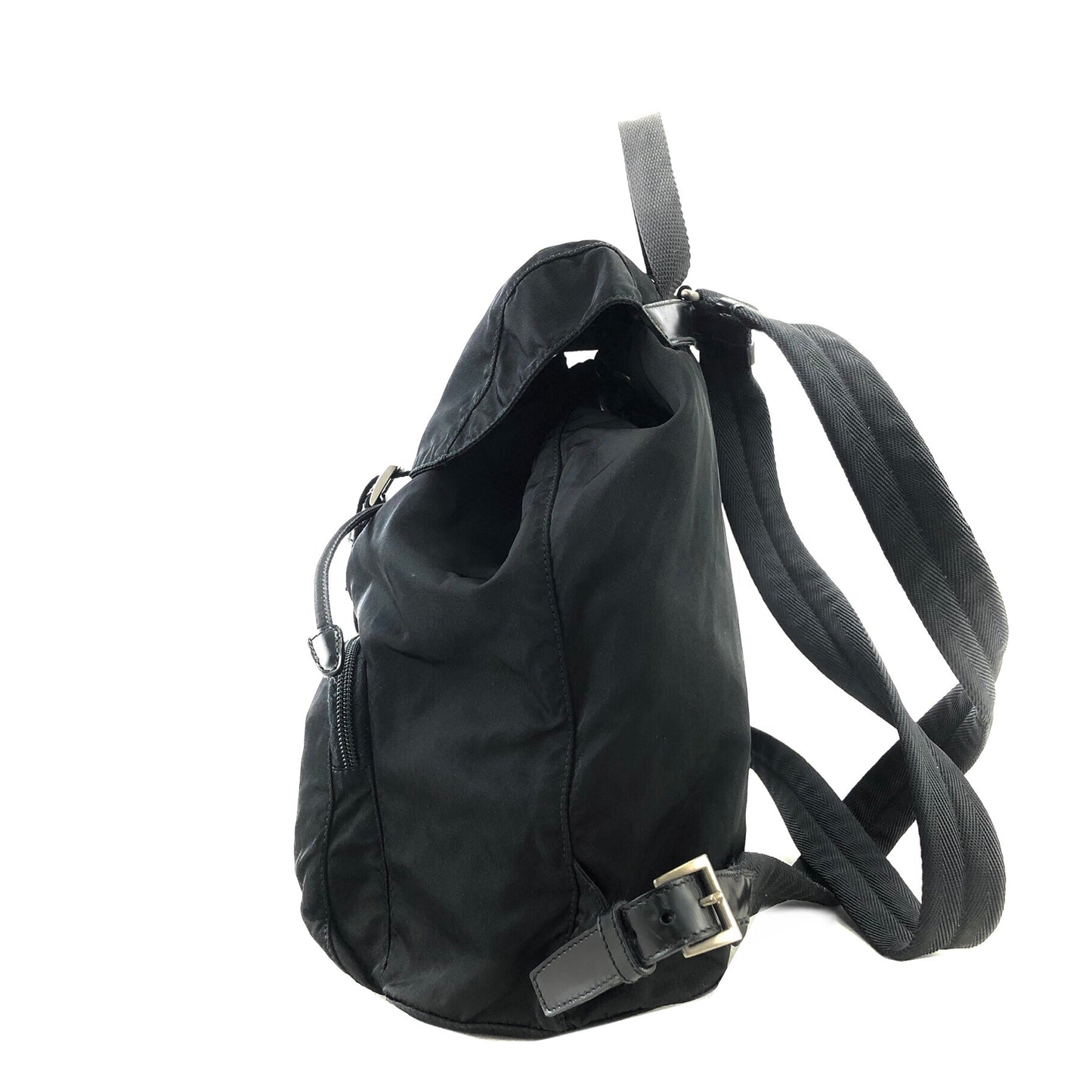 PRADA Triangle Logo Nylon Backpack Black Vintage js64pa