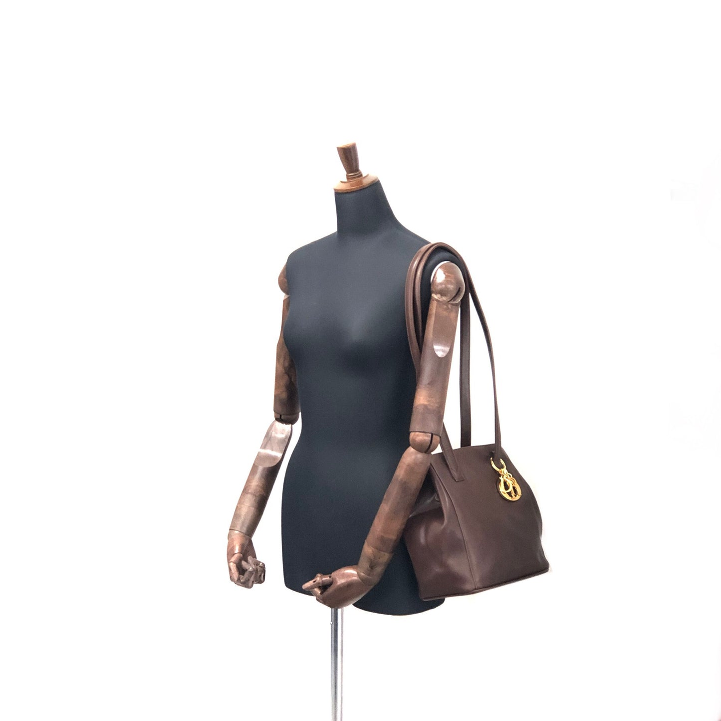 Christian Dior Logo Charm Leather Shoulder bag Brown Vintage 86wd6t