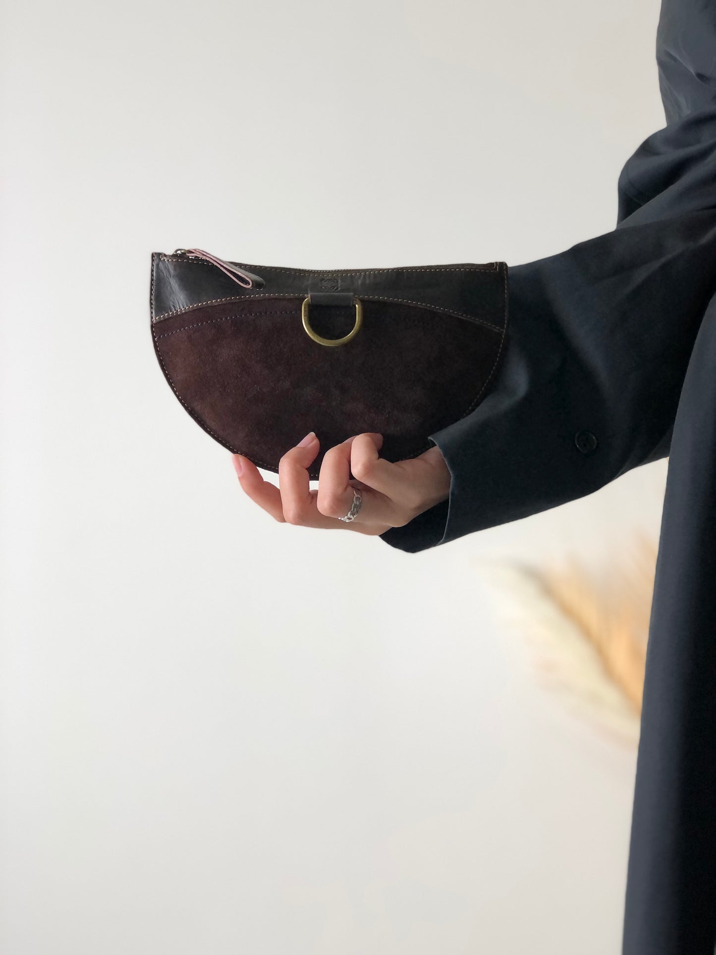 LOEWE Anagram Suede Leather Pouch Brown Vintage xww4yf