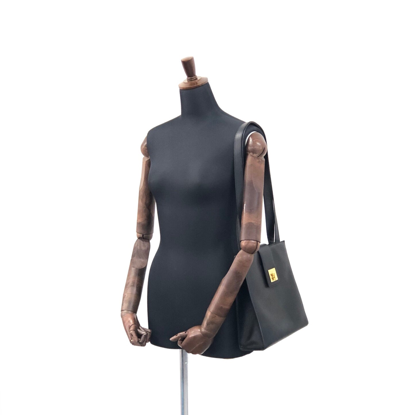 CELINE Turn Lock Leather Totebag Black Vintage pbjww6