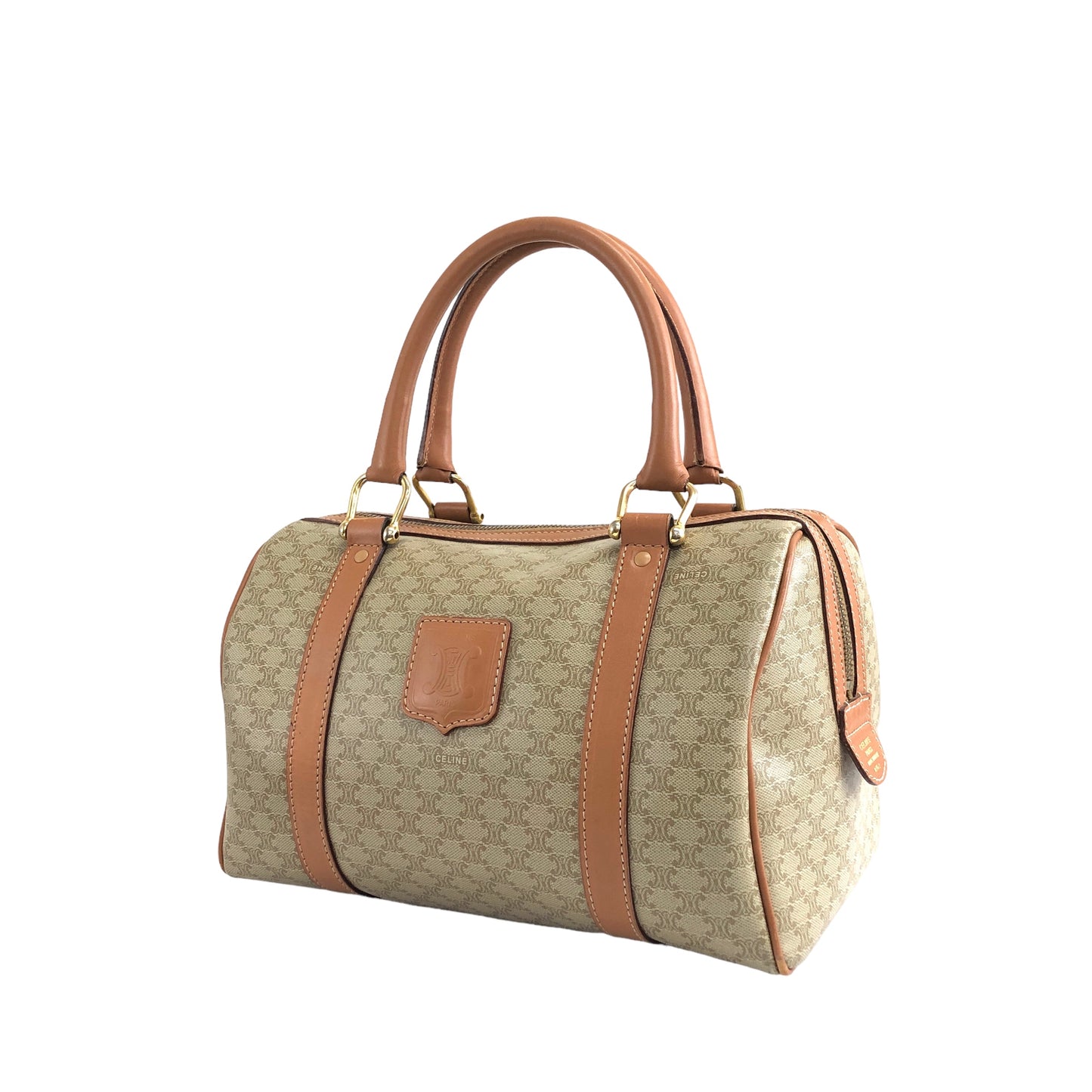 CELINE Macadam Blason Handbag Boston bag Beige Vintage 5s6c26
