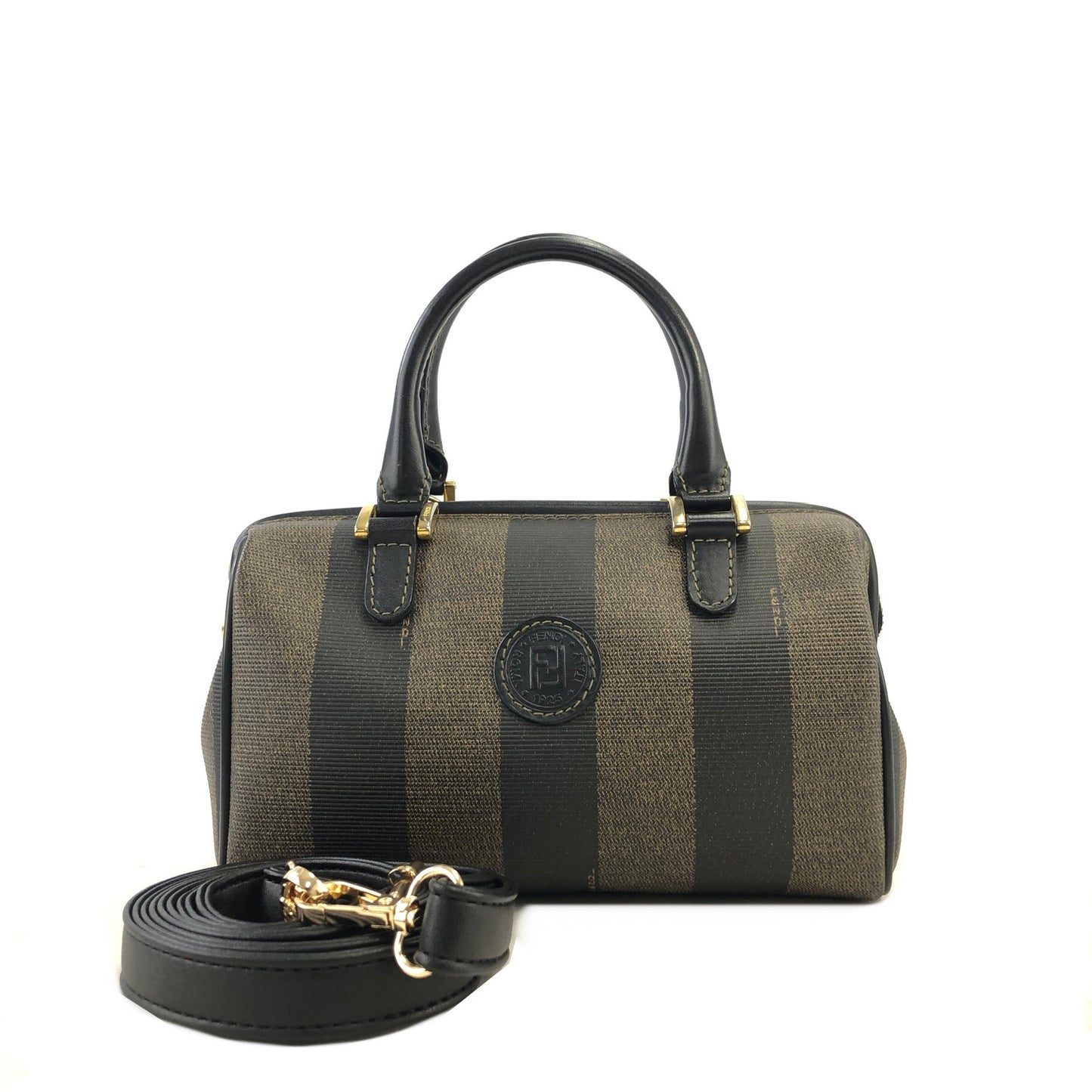 FENDI Zucca Logo Motif Two-way Handbag Shoulder bag Black Brown Vintage dmjg8y