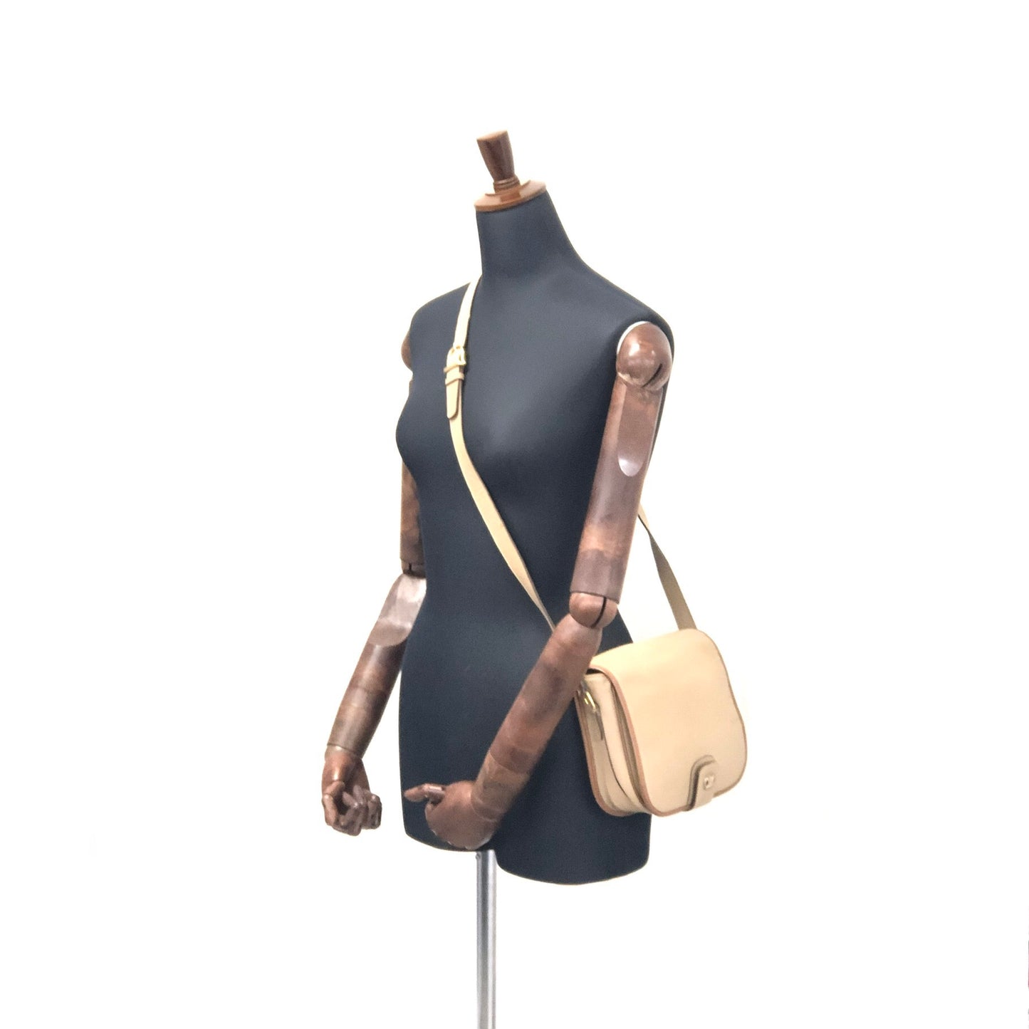 CELINE Triomphe Brown Piping Flap Leather Crossbody Shoulder bag Beige Vintage i8vt8s