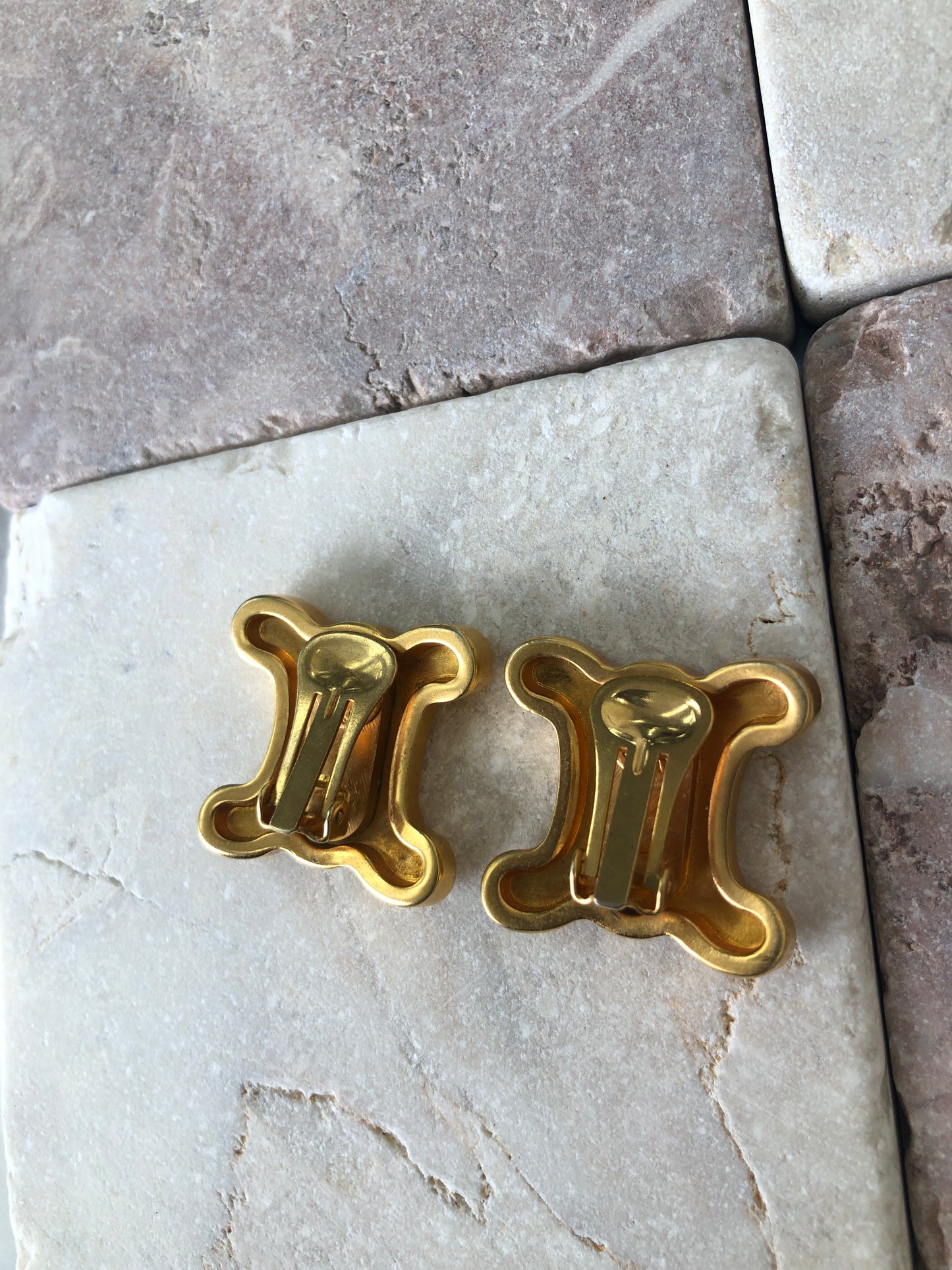 CELINE Triomphe Earrings Gold Vintage eg5uy5