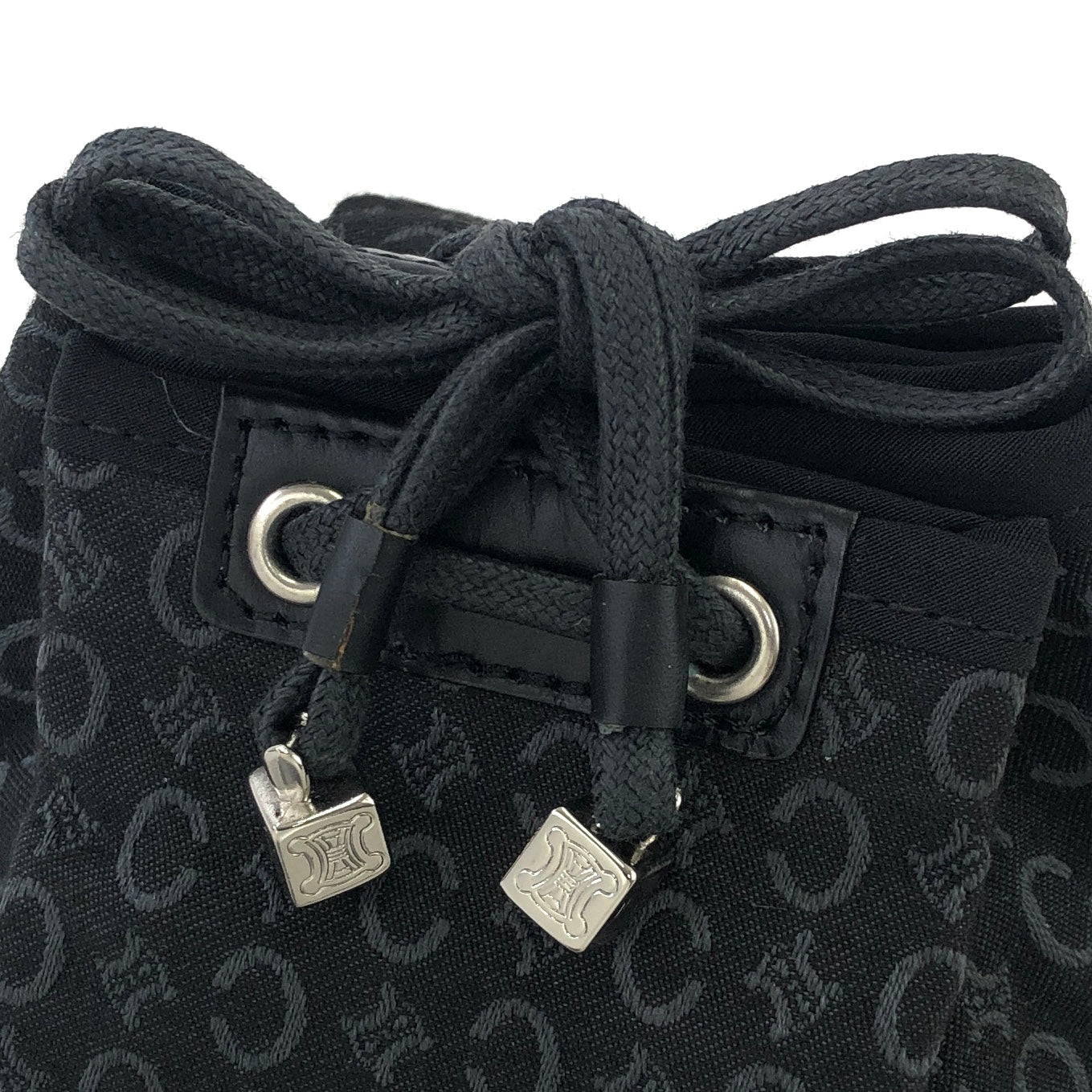 CELINE C Macadam Blason Jacquard Drawstring Pouch Black Vintage g24mcz