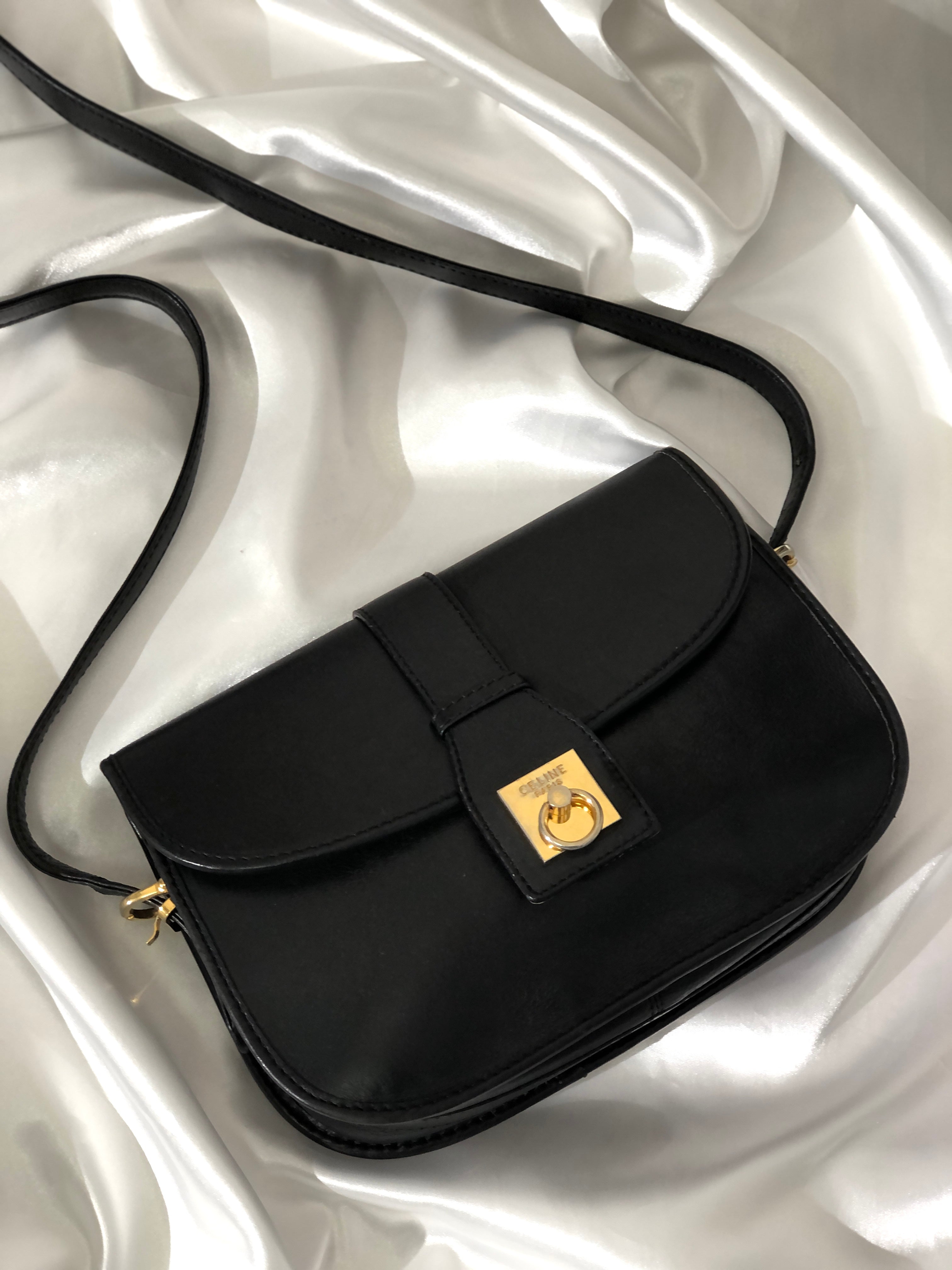 Authentic Celine Vintage Black Shoulder Bag 
